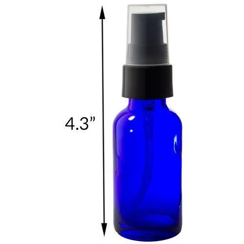 1 oz Cobalt Blue Glass Boston Round Treatment Pump Bottle (12 pack)   Funnel and Labels for essential oils, aromatherapy, food grade, bpa free