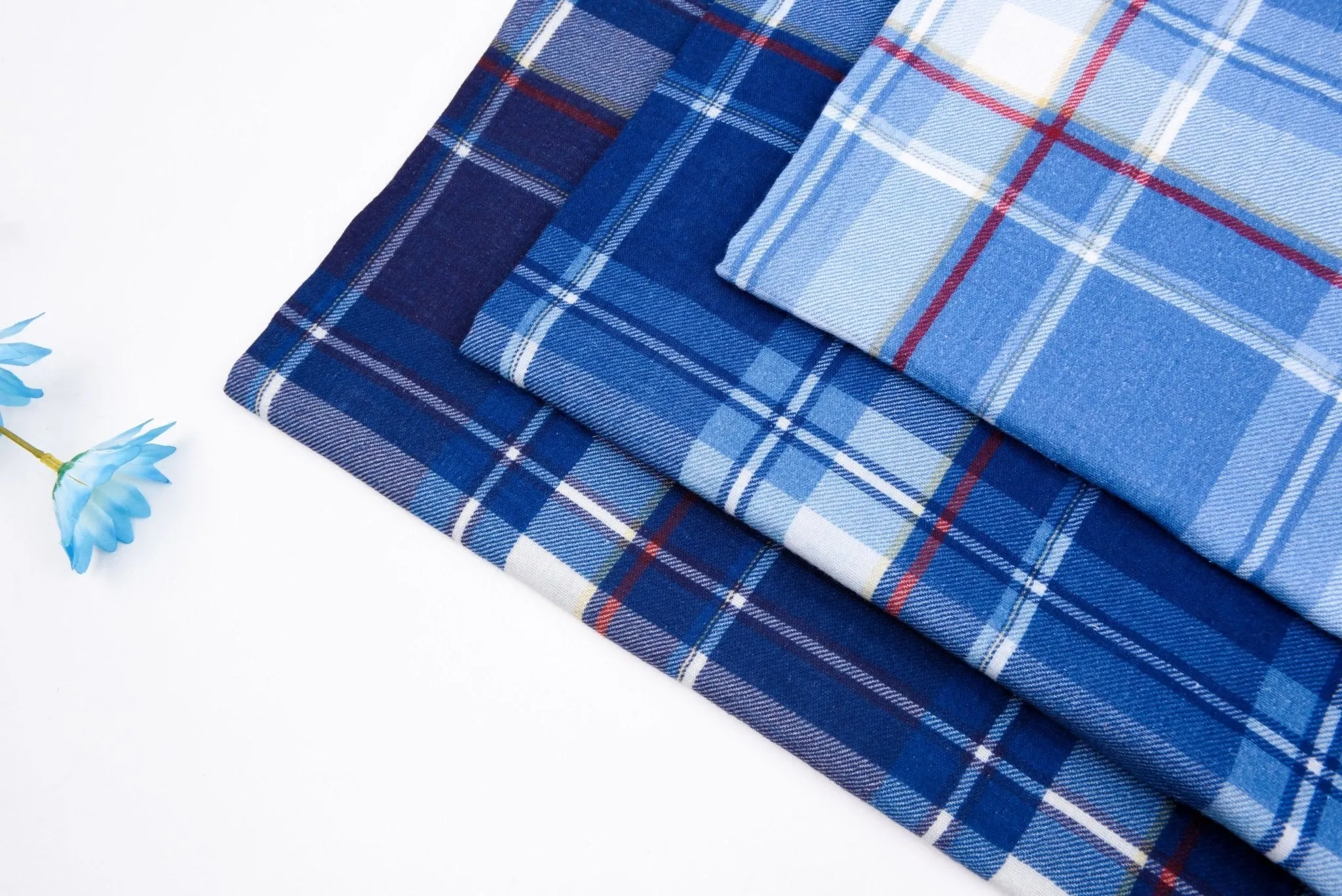 100% Cotton Double Gauze Classic Denim Plaid Print Fabric