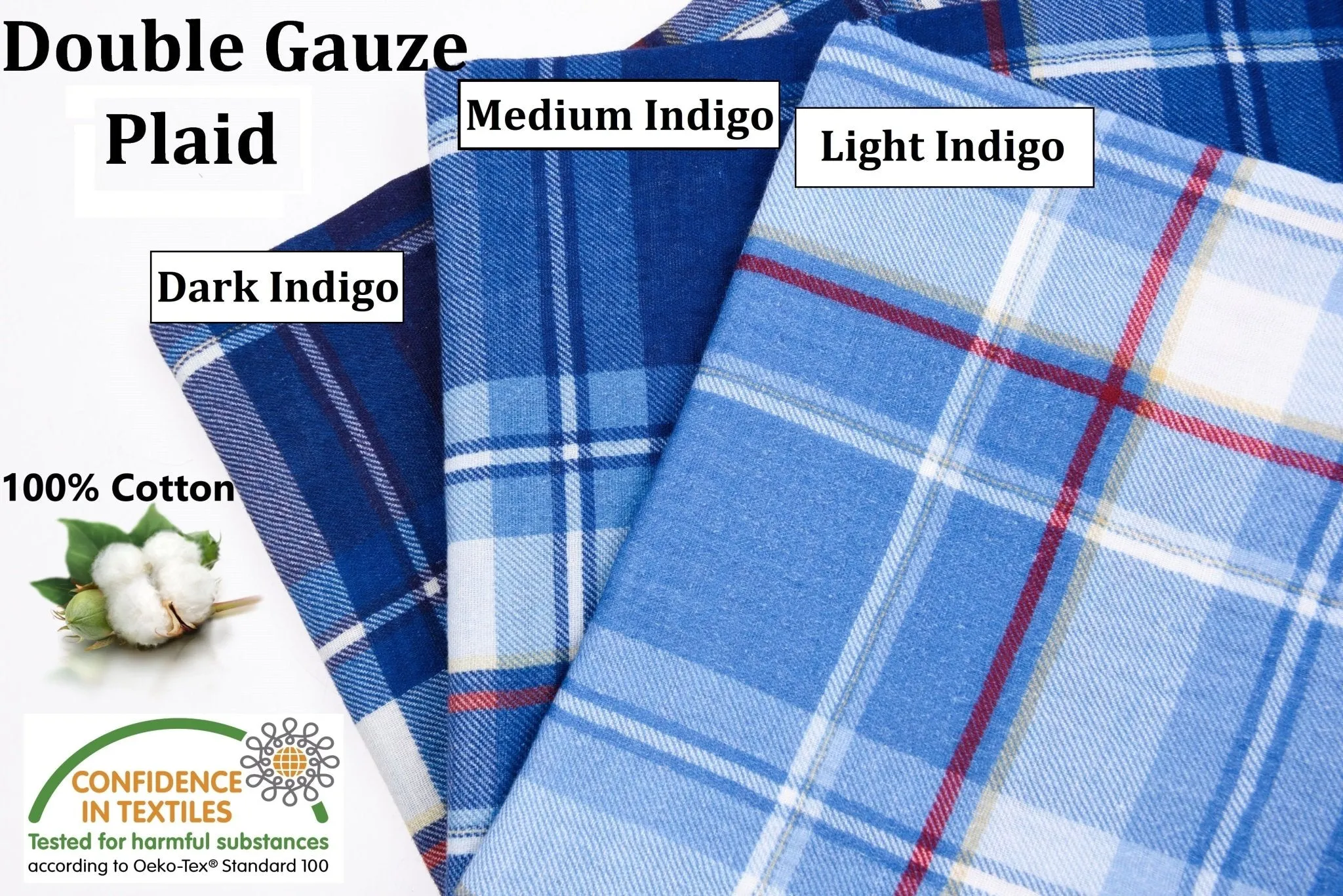 100% Cotton Double Gauze Classic Denim Plaid Print Fabric