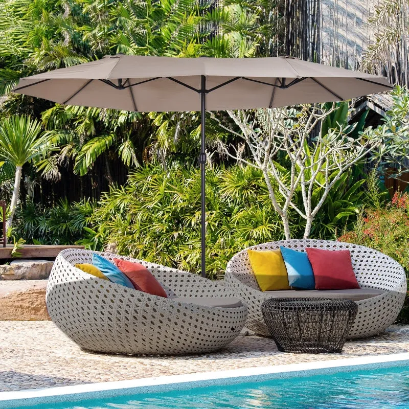 15' Outdoor Patio Umbrella with Twin Canopy - Tan