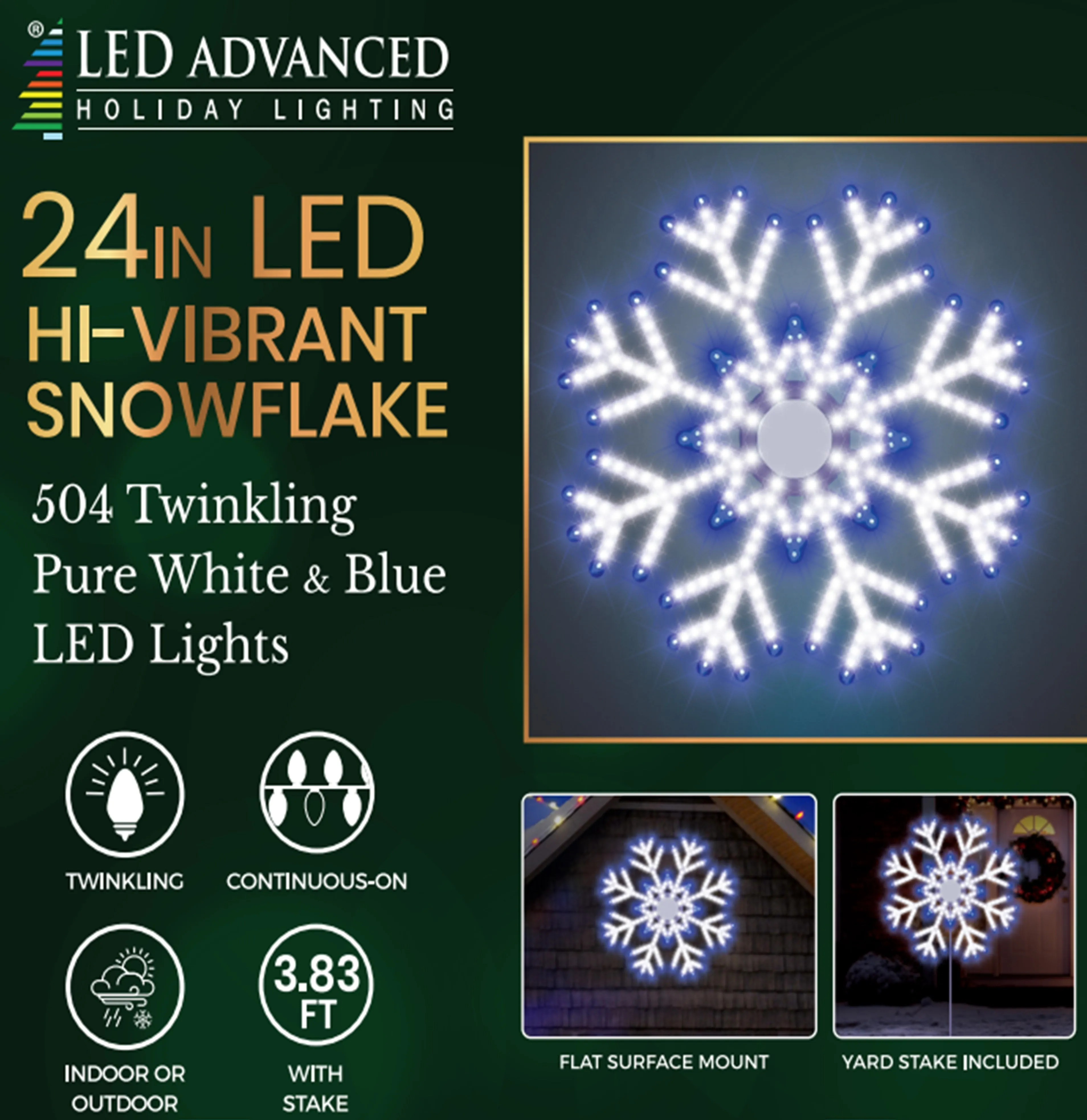 24" Hi-Vibrant LED Twinkling Snowflake Christmas Decoration