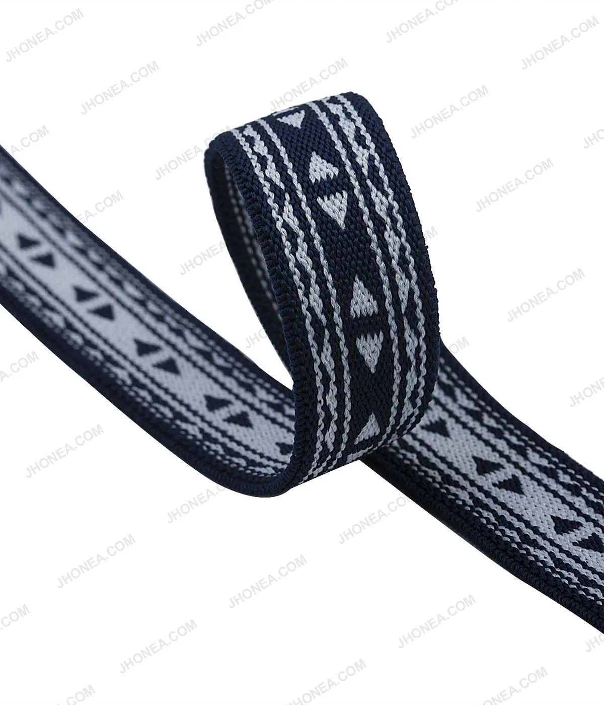 2cm/20mm Navy Blue with White Boho Style Woven Elastic