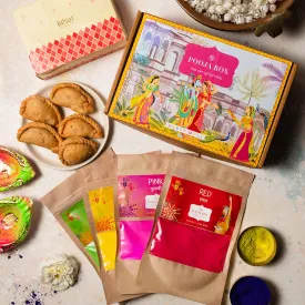 4 Shades Of Herbal Gulaal & 5PC Gujiya Holi Gift Box