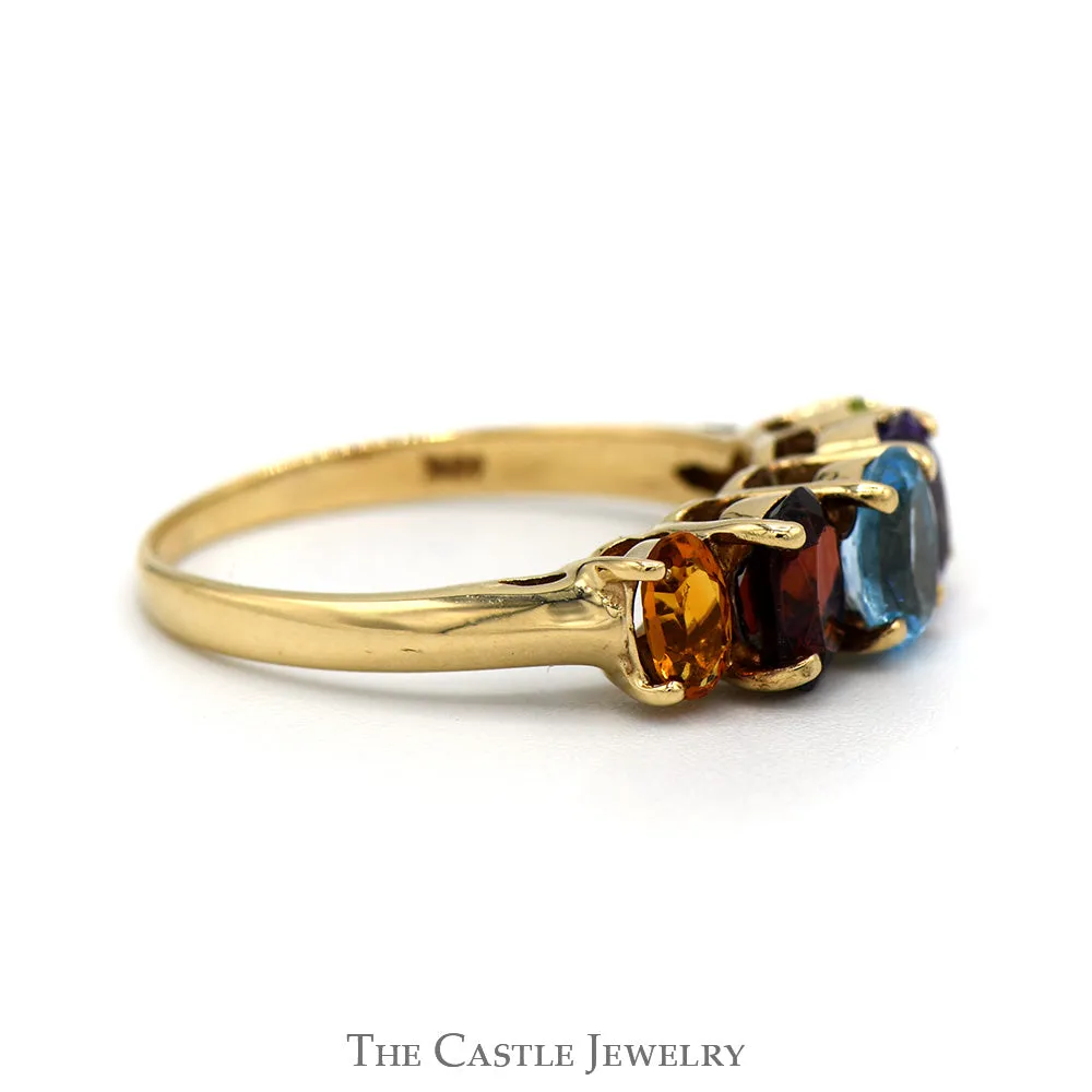 5 Oval Cut Multi Gemstone Ring in 10k Yellow Gold