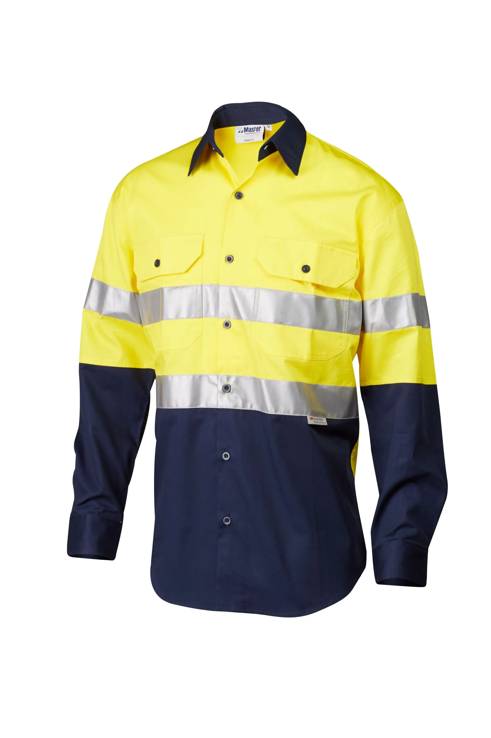 7WM625 SHIRT WOMENS L/SLEEVE MASTER HI VIS D/N 3M TAPED 2 TONE 155GSM COTTON DRILL VENTED