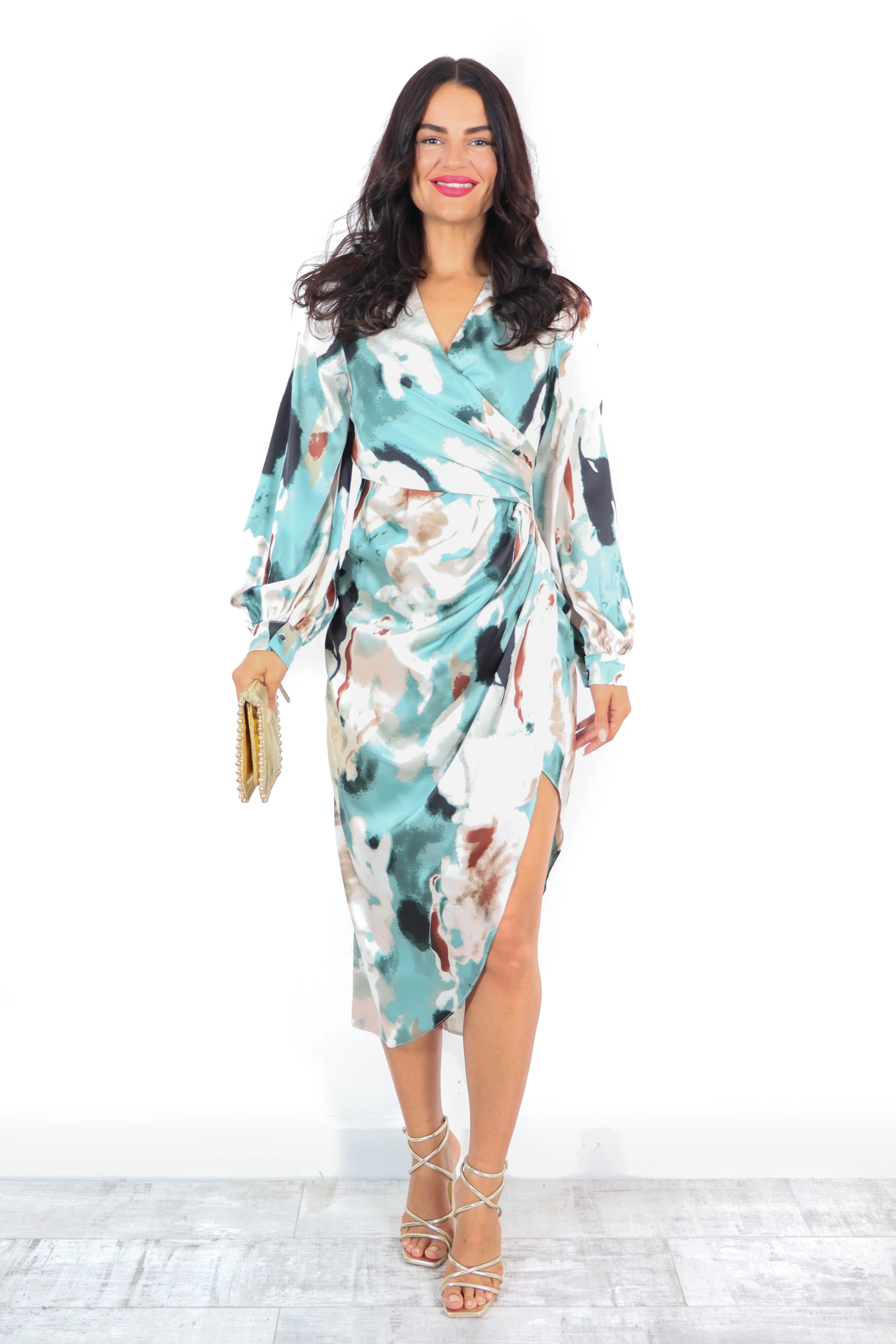 A Class Of Her Own - Green Cream Abstract Print Midi Dress