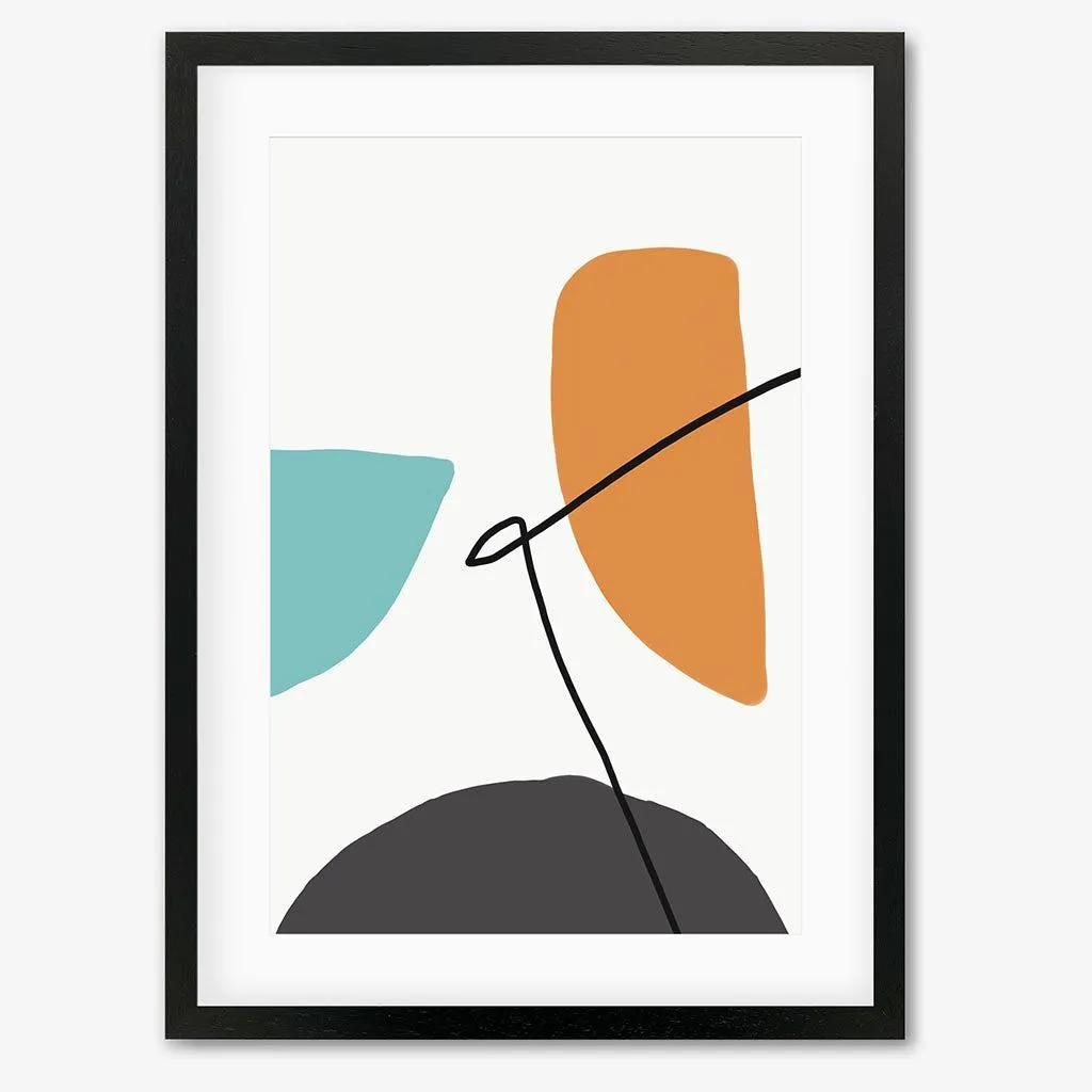 Abstract Line Orange Teal Grey Framed Art