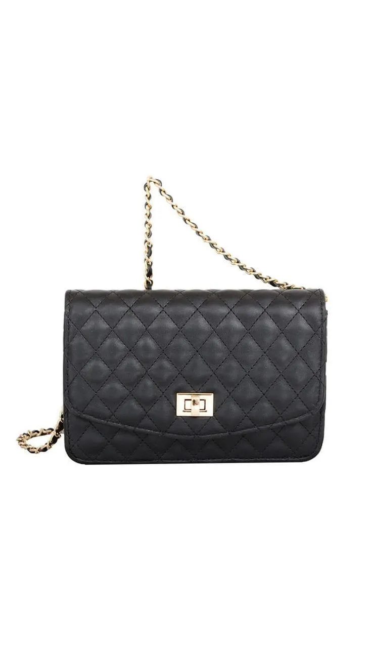 Amanda Quilted Crossbody Bag -Black