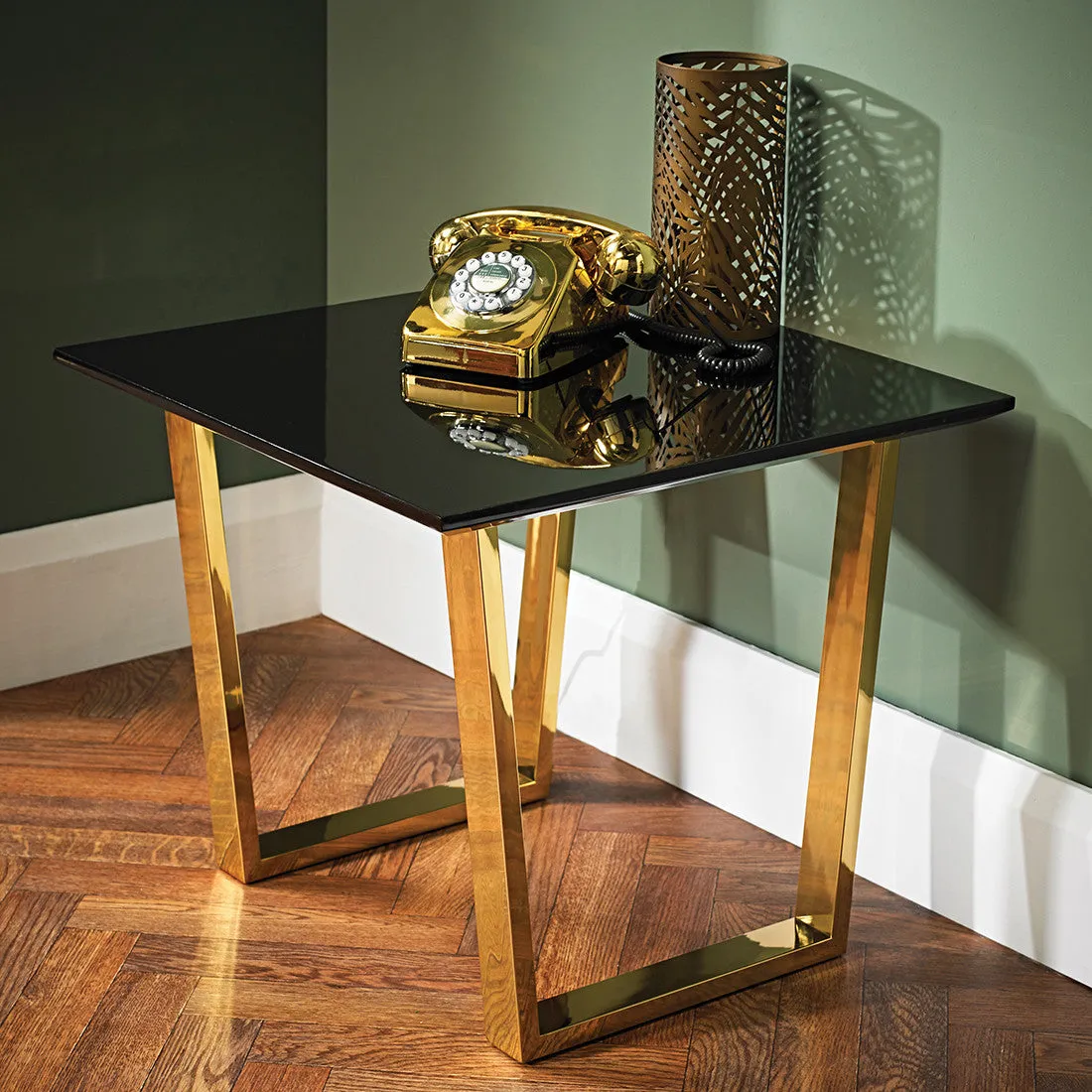 Antibes High Gloss Black & Gold Lamp Table