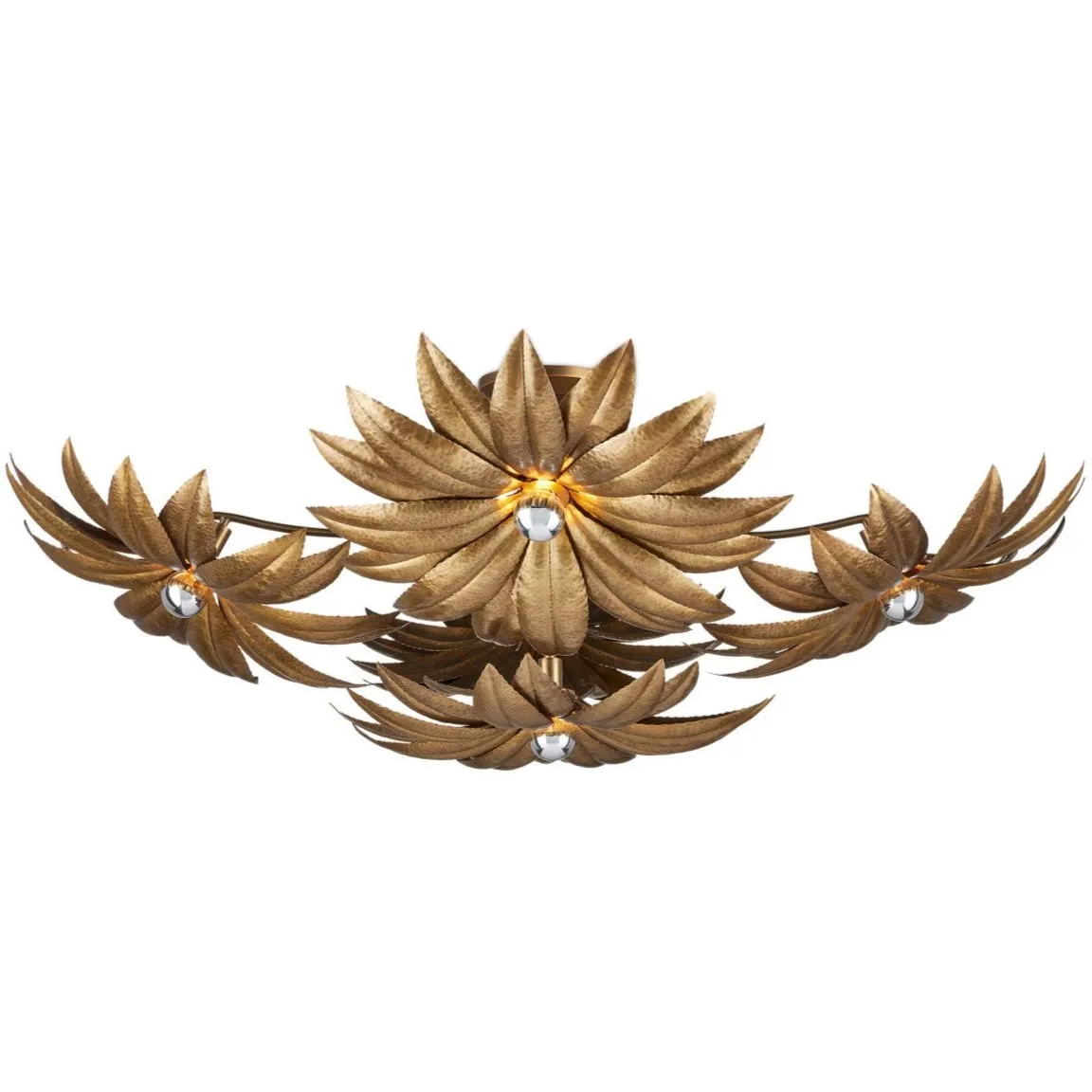 Antique Brass Floral 5-Light Semi-Flush Mount