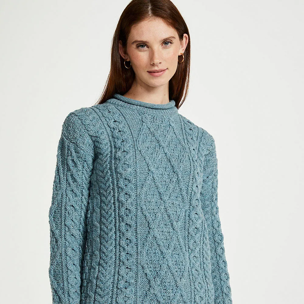 Aqua Aran Cable Knit Sweater