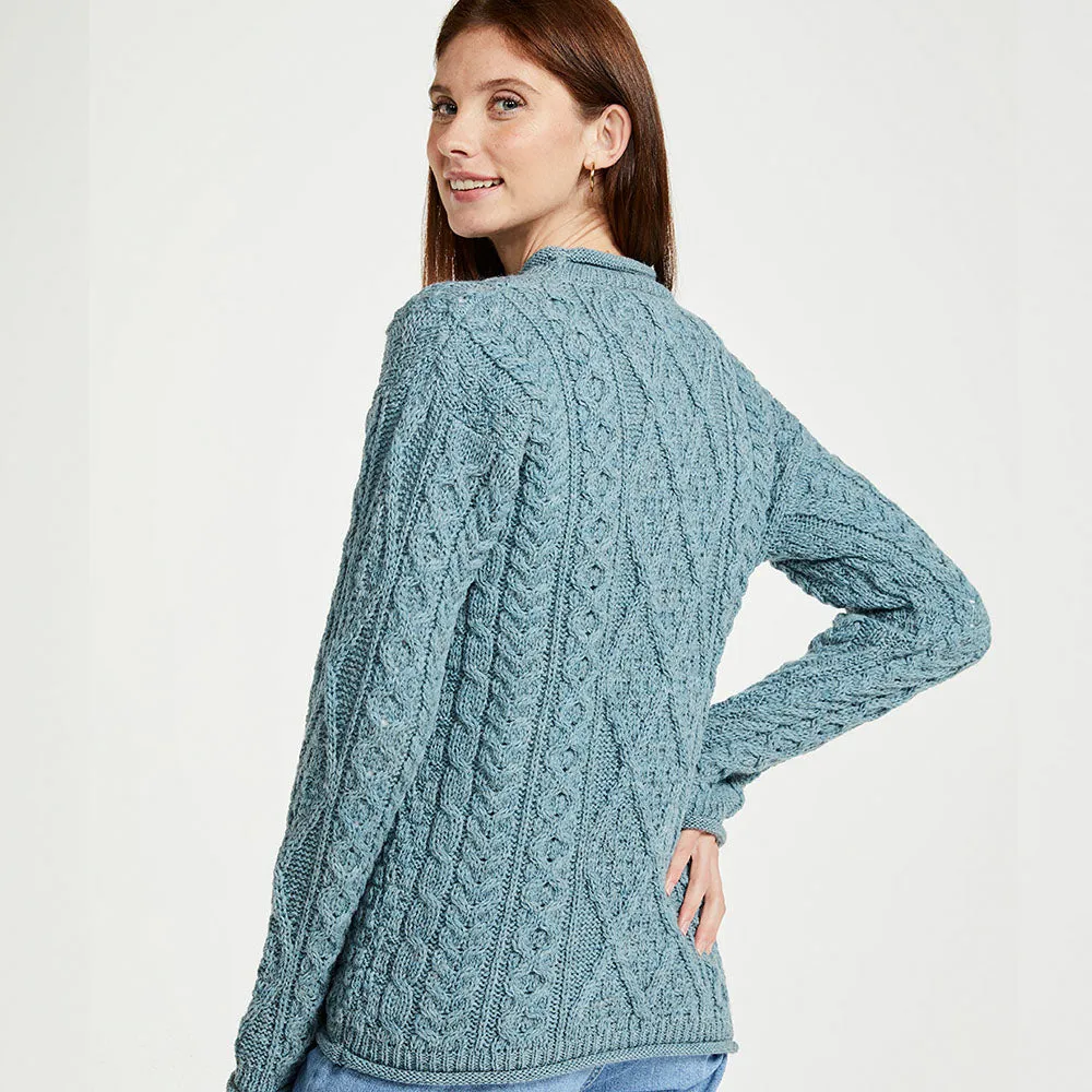 Aqua Aran Cable Knit Sweater