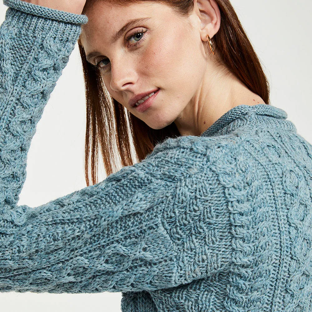 Aqua Aran Cable Knit Sweater