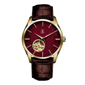 Aries Gold G 8022 Series Red Dial Leather Strap Men Watch G 8022 G-R