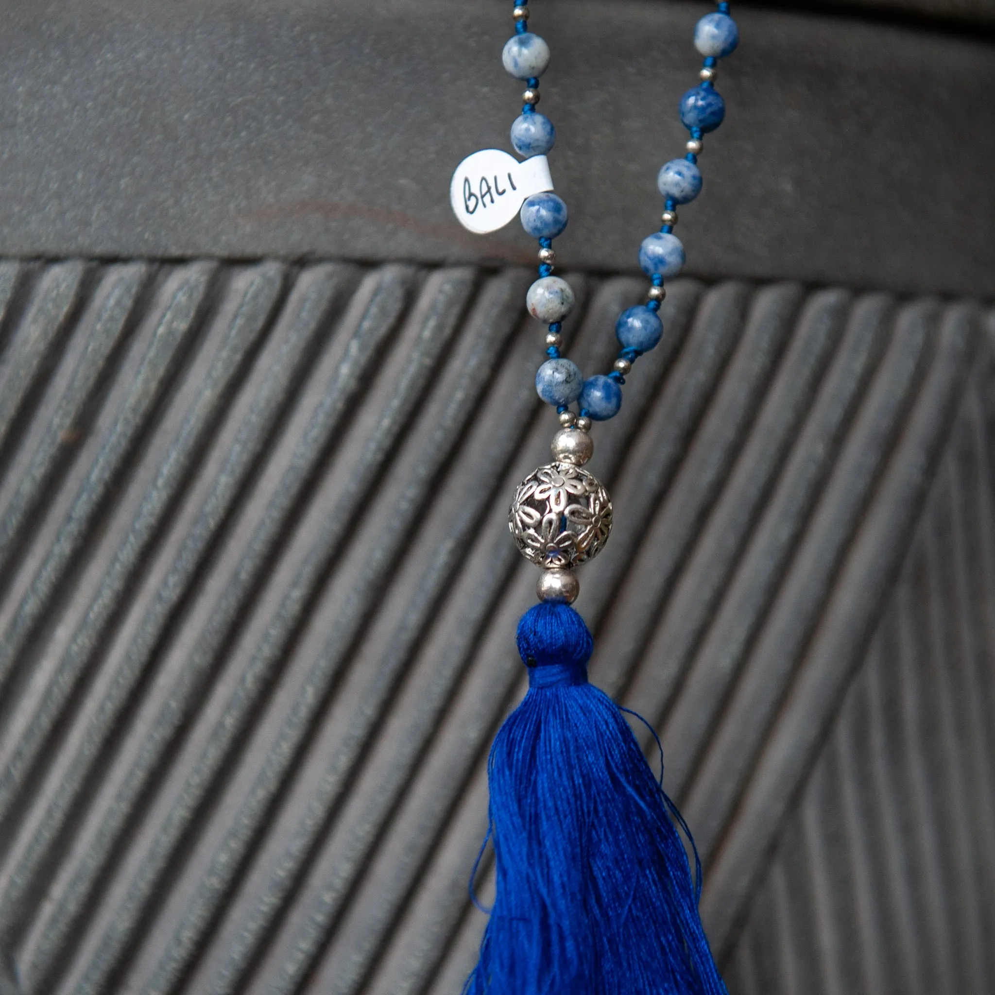 Bali Mala Bead Necklace w/Tassel (8mm)- Sodalite