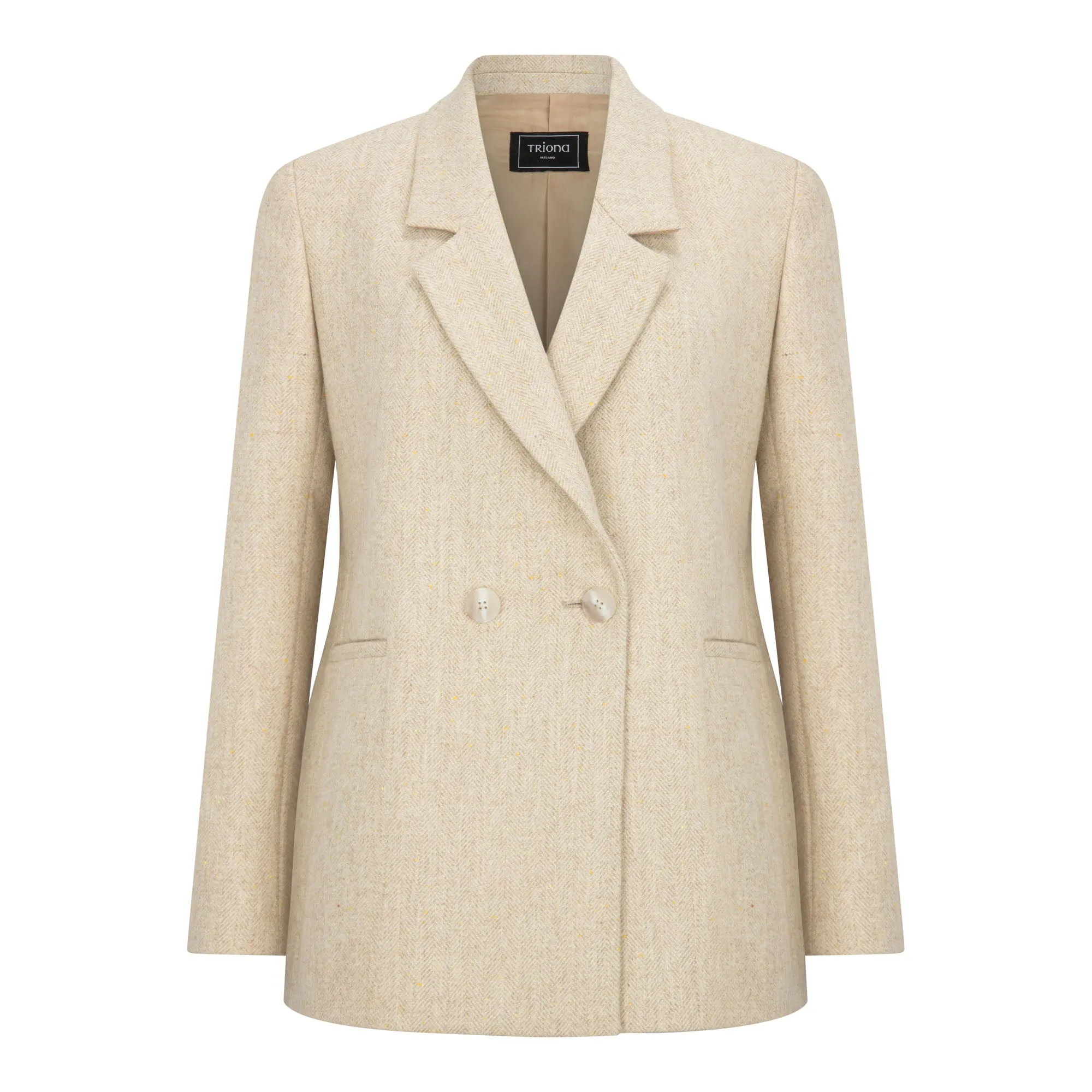 Beige Herringbone Colleen Oversized Wool Blazer Jacket