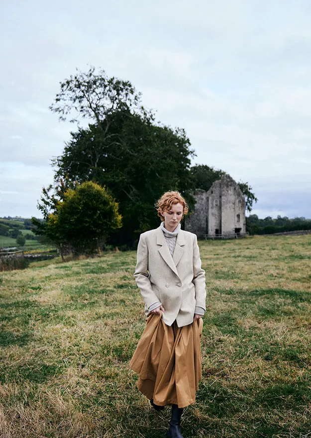 Beige Herringbone Colleen Oversized Wool Blazer Jacket