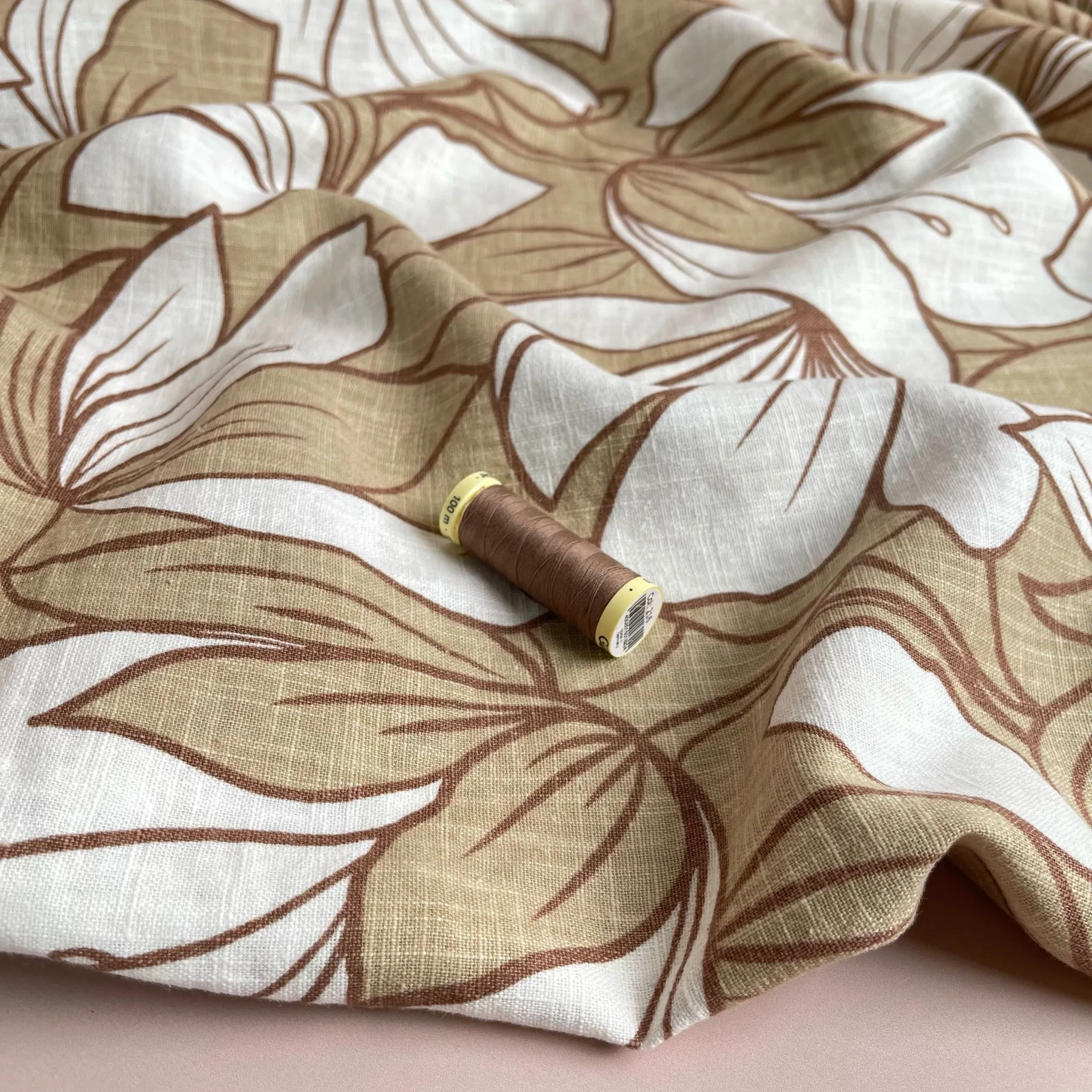 Biscuit Leaves on Soft Washed Linen Cotton Fabric