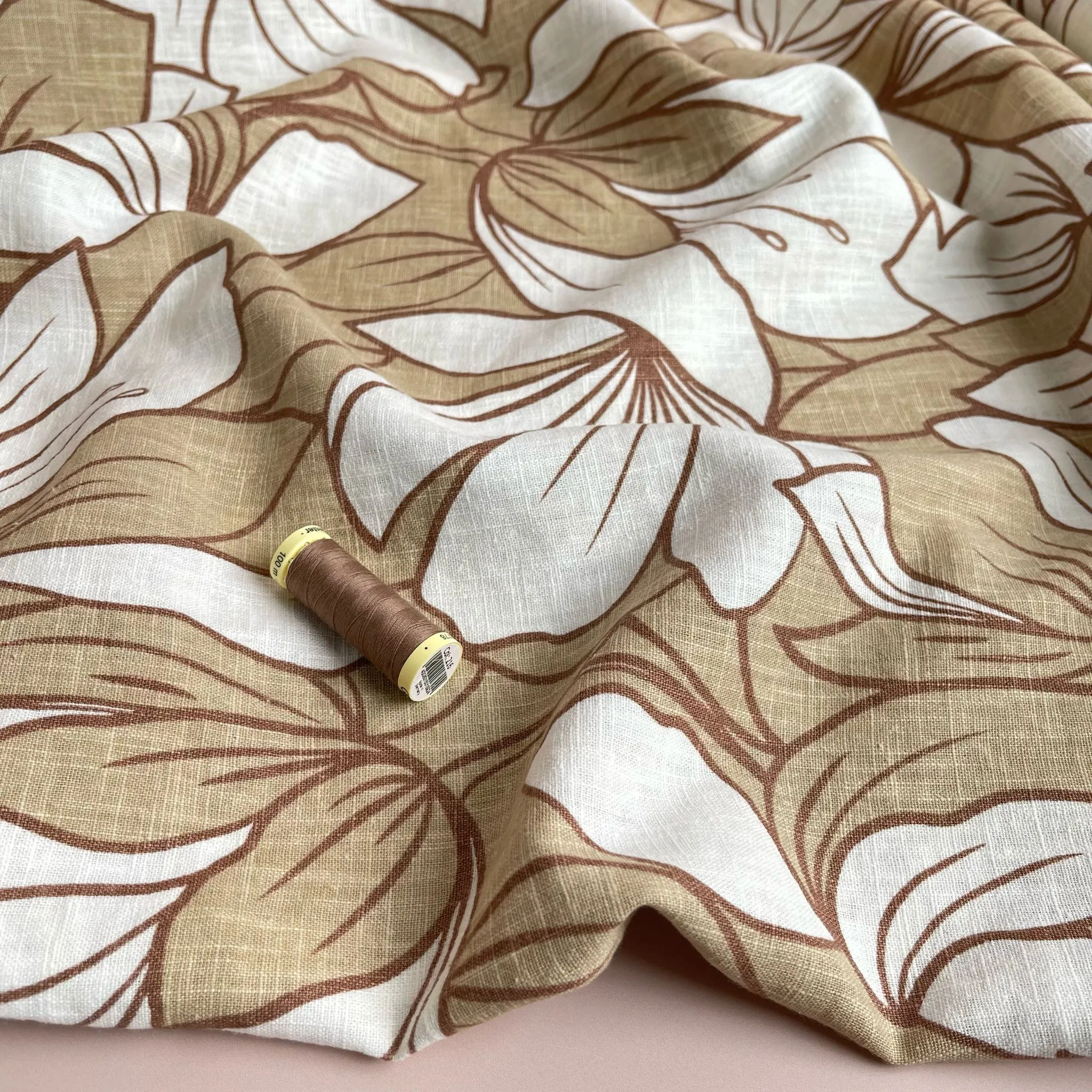 Biscuit Leaves on Soft Washed Linen Cotton Fabric