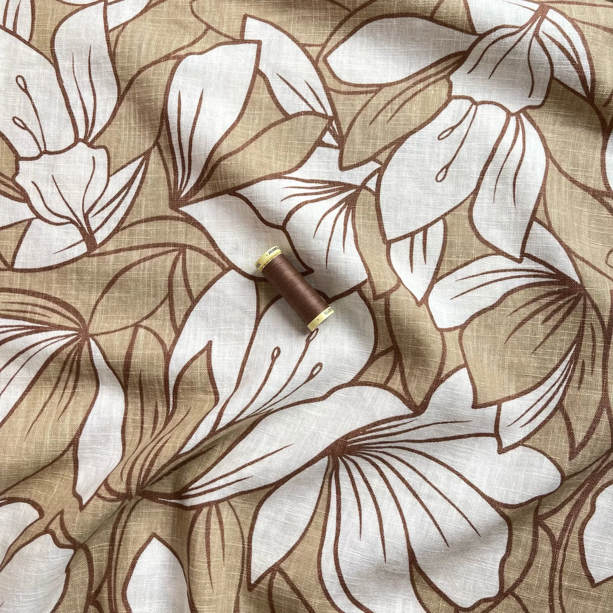 Biscuit Leaves on Soft Washed Linen Cotton Fabric