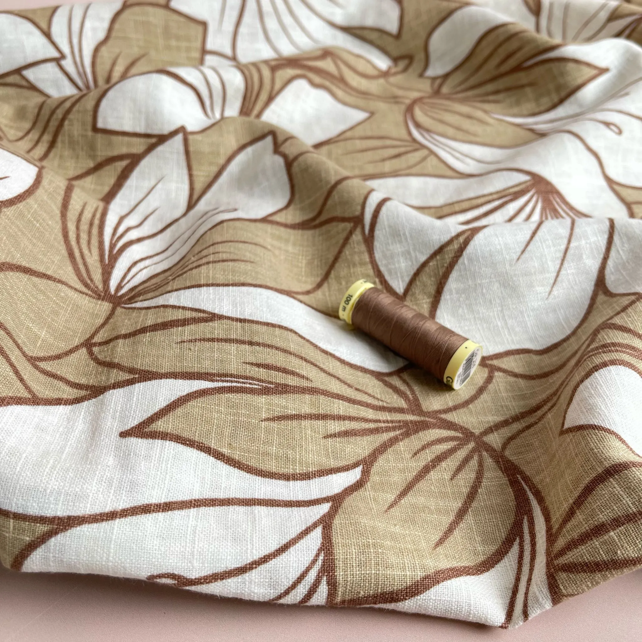 Biscuit Leaves on Soft Washed Linen Cotton Fabric