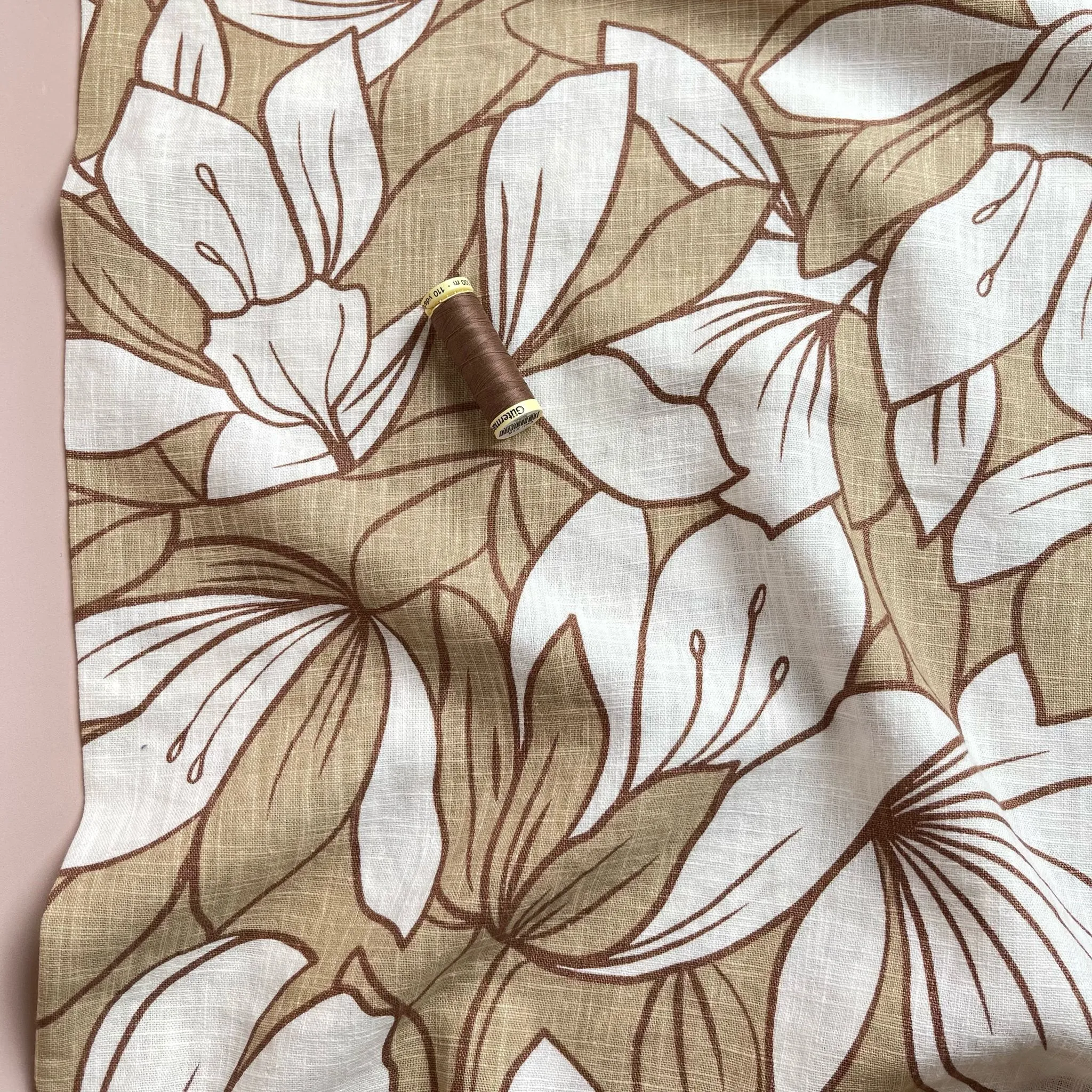 Biscuit Leaves on Soft Washed Linen Cotton Fabric