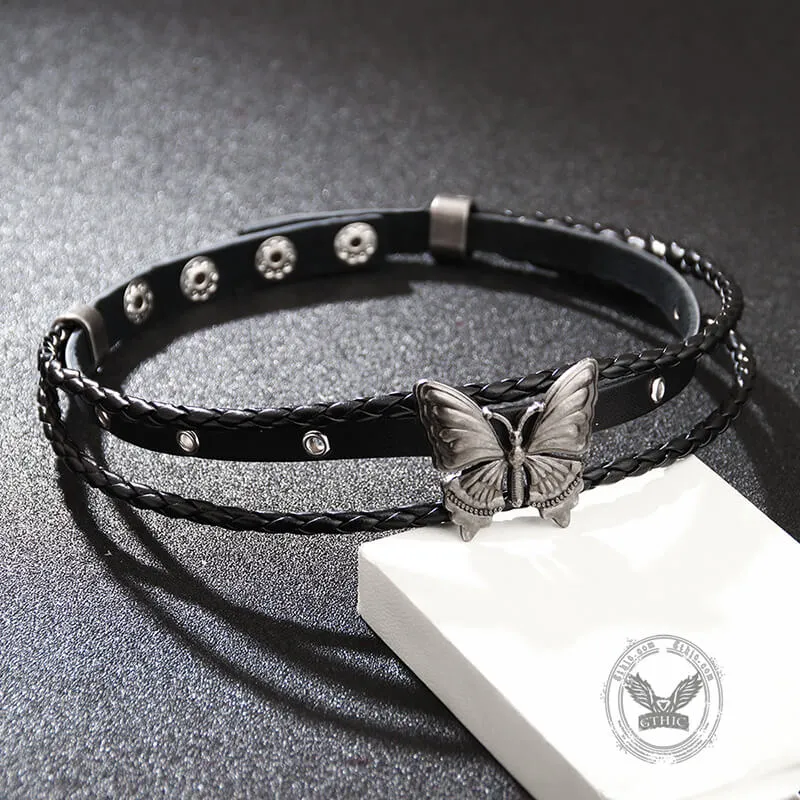 Black Butterfly Design Alloy Leather Choker Necklace