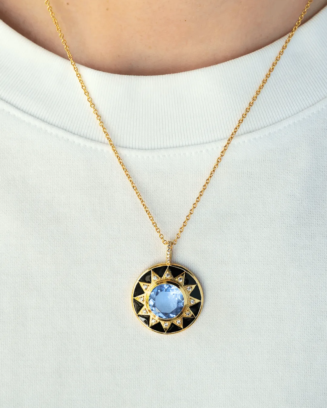 Black Enamel Sun Pendant Necklace