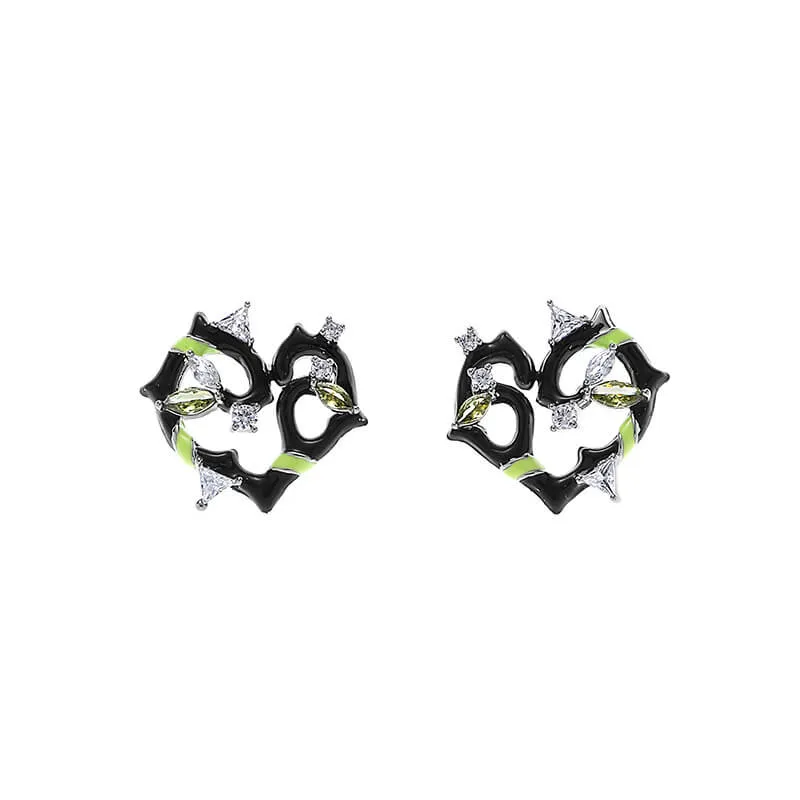 Black Epoxy Heart-shaped Alloy Earrings