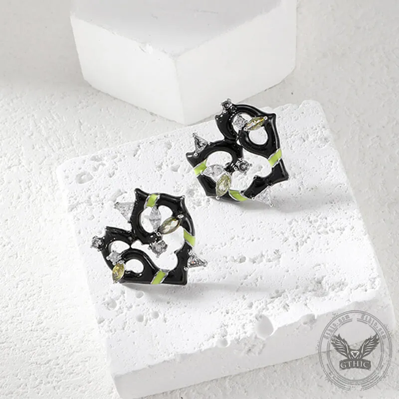 Black Epoxy Heart-shaped Alloy Earrings