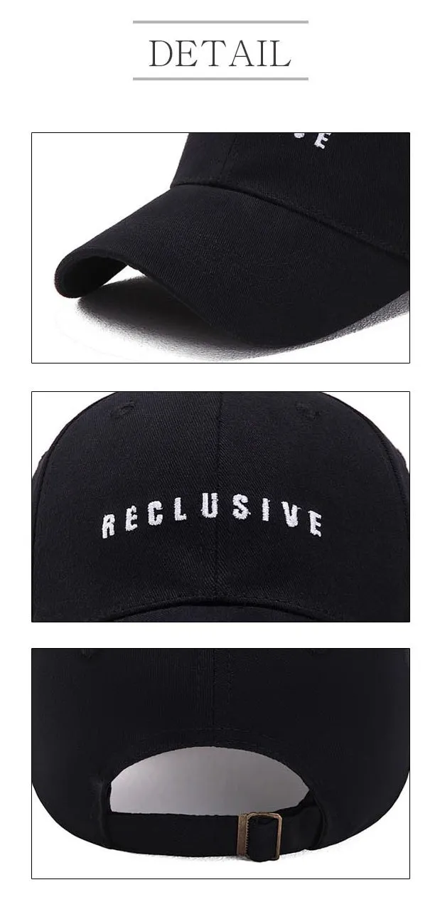 Black RECLUSIVE Graphic Baseball Caps Kpop Style Unisex Cotton Hats