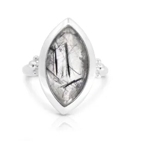 Black Rutile Marquise Silver Ring