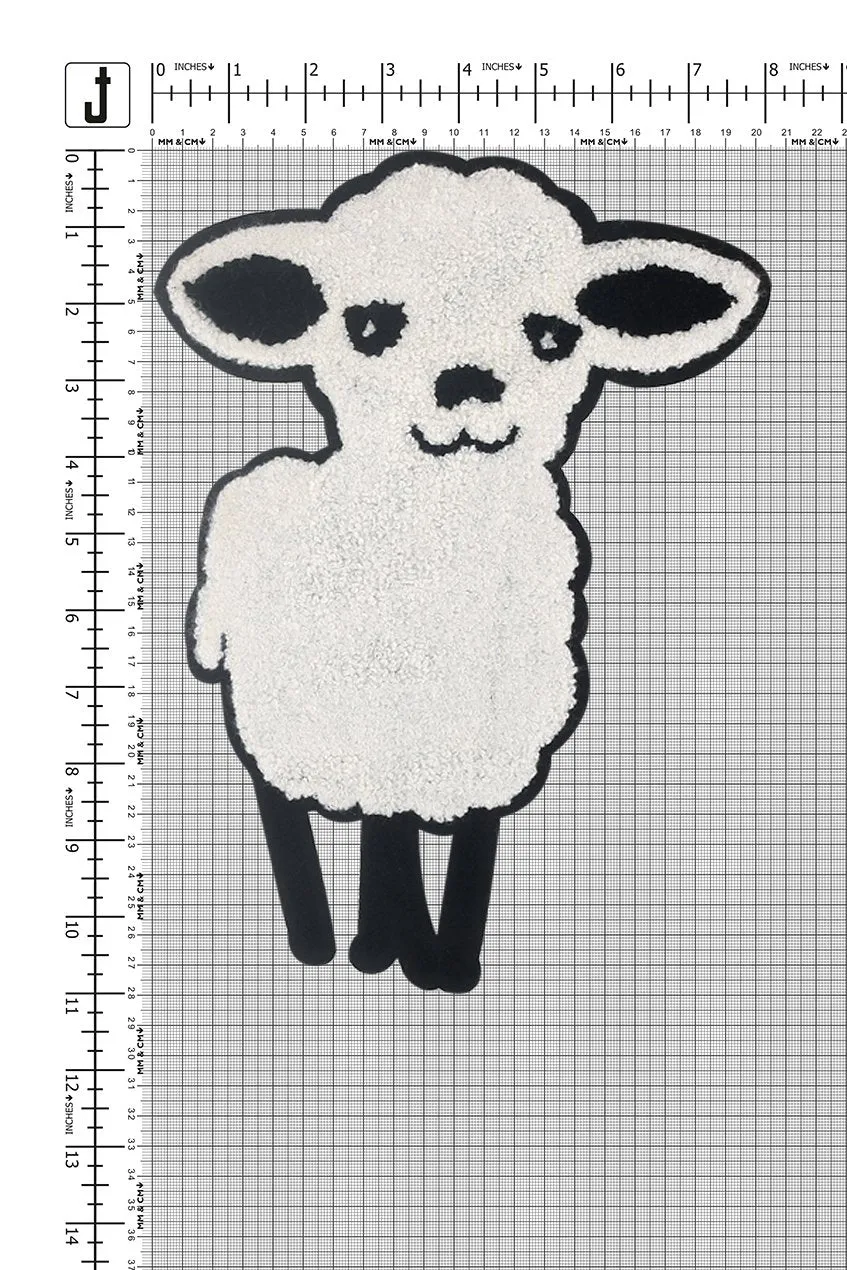 Black with White Cute Lamb Sew on Chenille Embroidery Patch