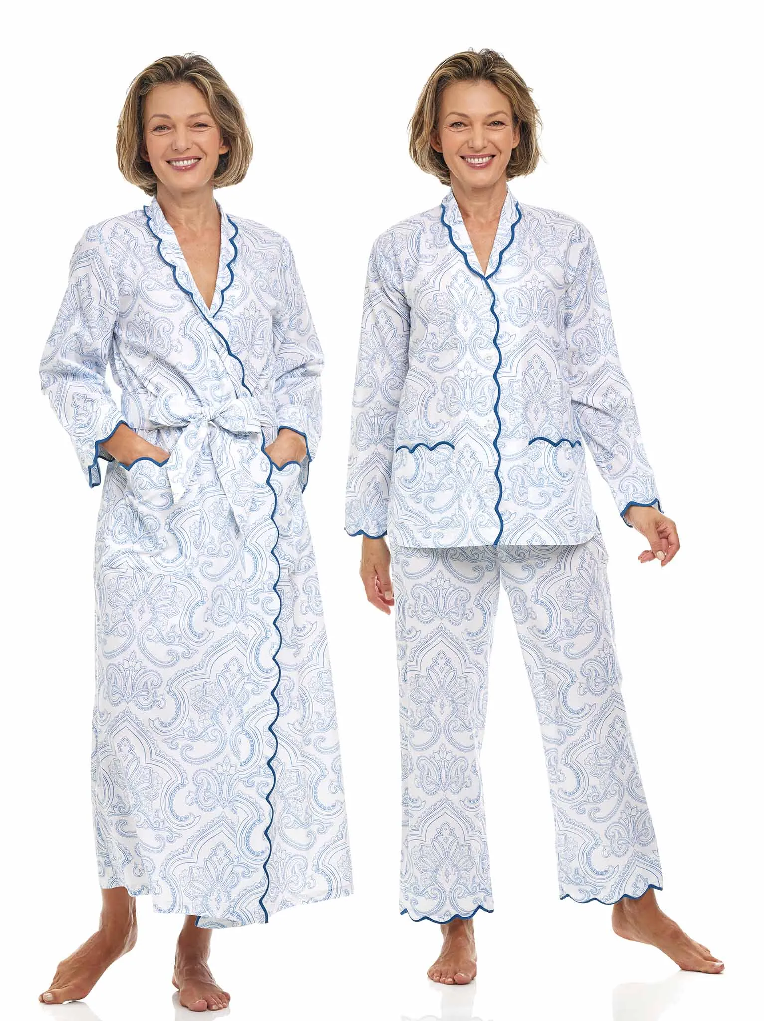 Blue Paisley Bundle: Classic Robe   Pajamas