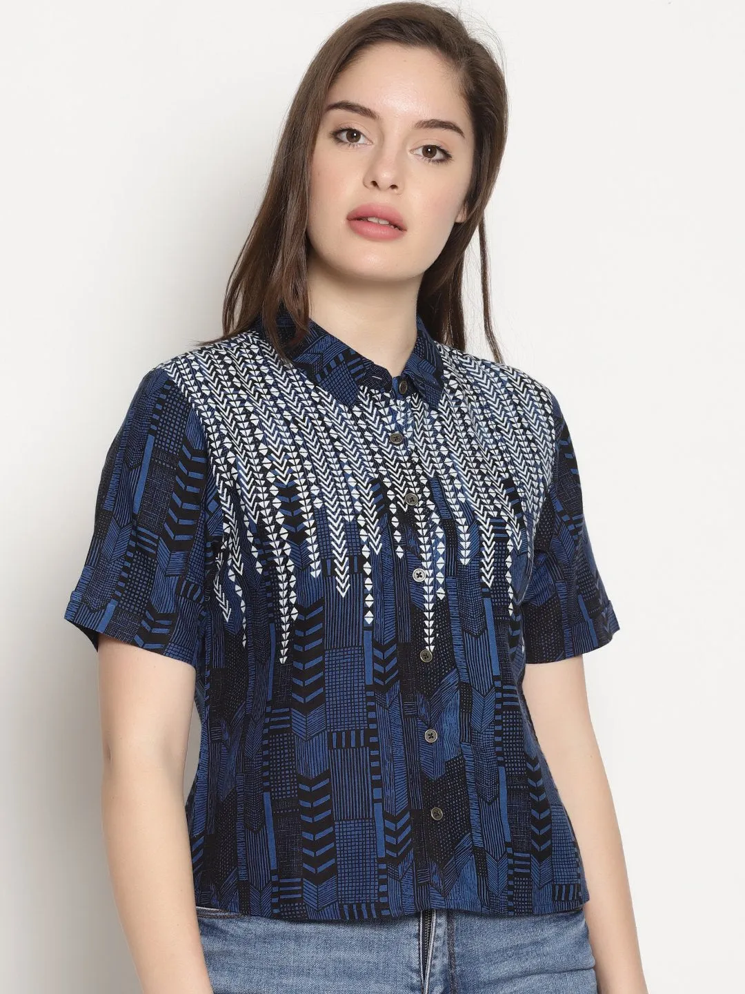 Blue Printed Shirt Top