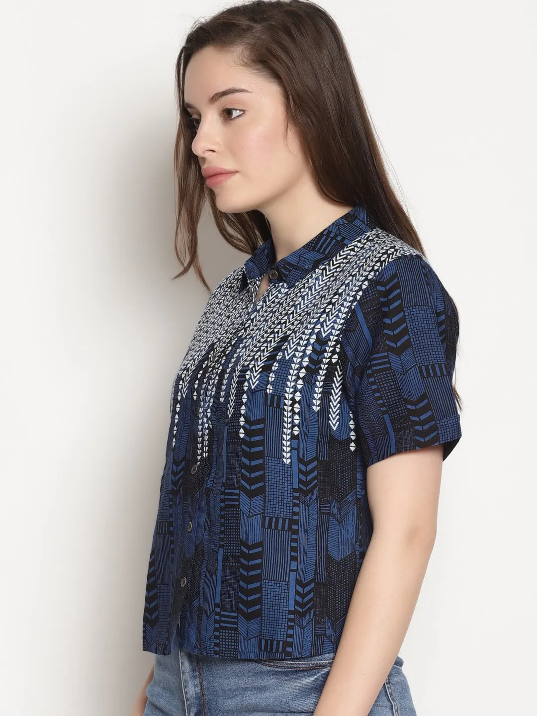 Blue Printed Shirt Top