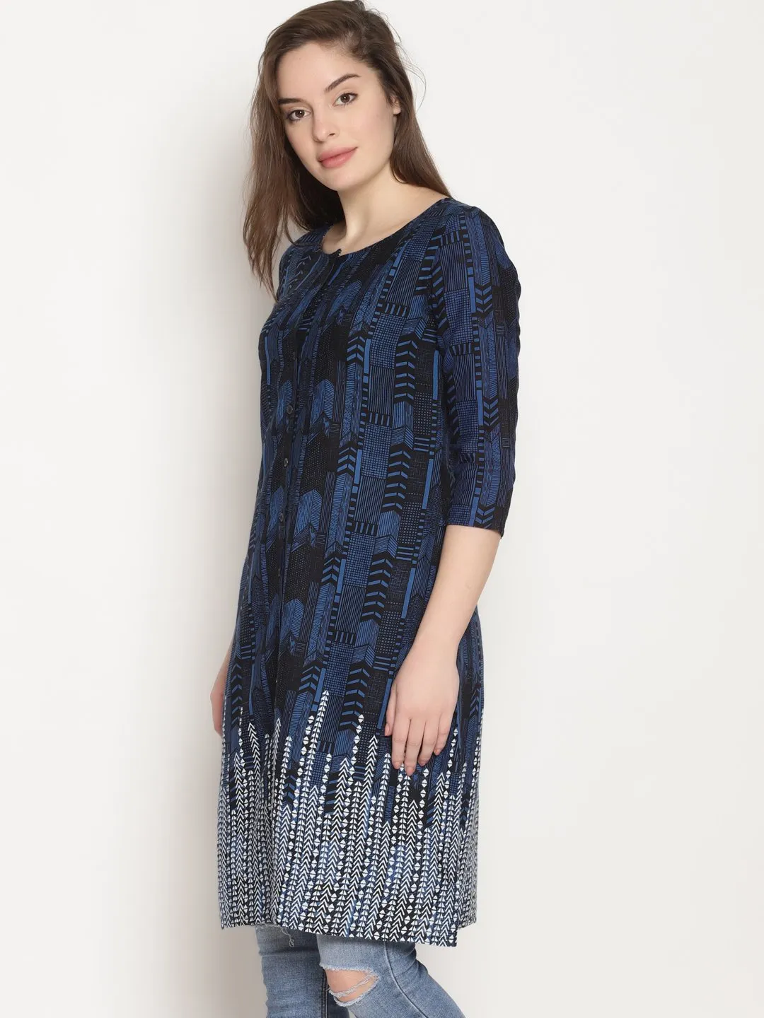 Blue White Printed Kurta