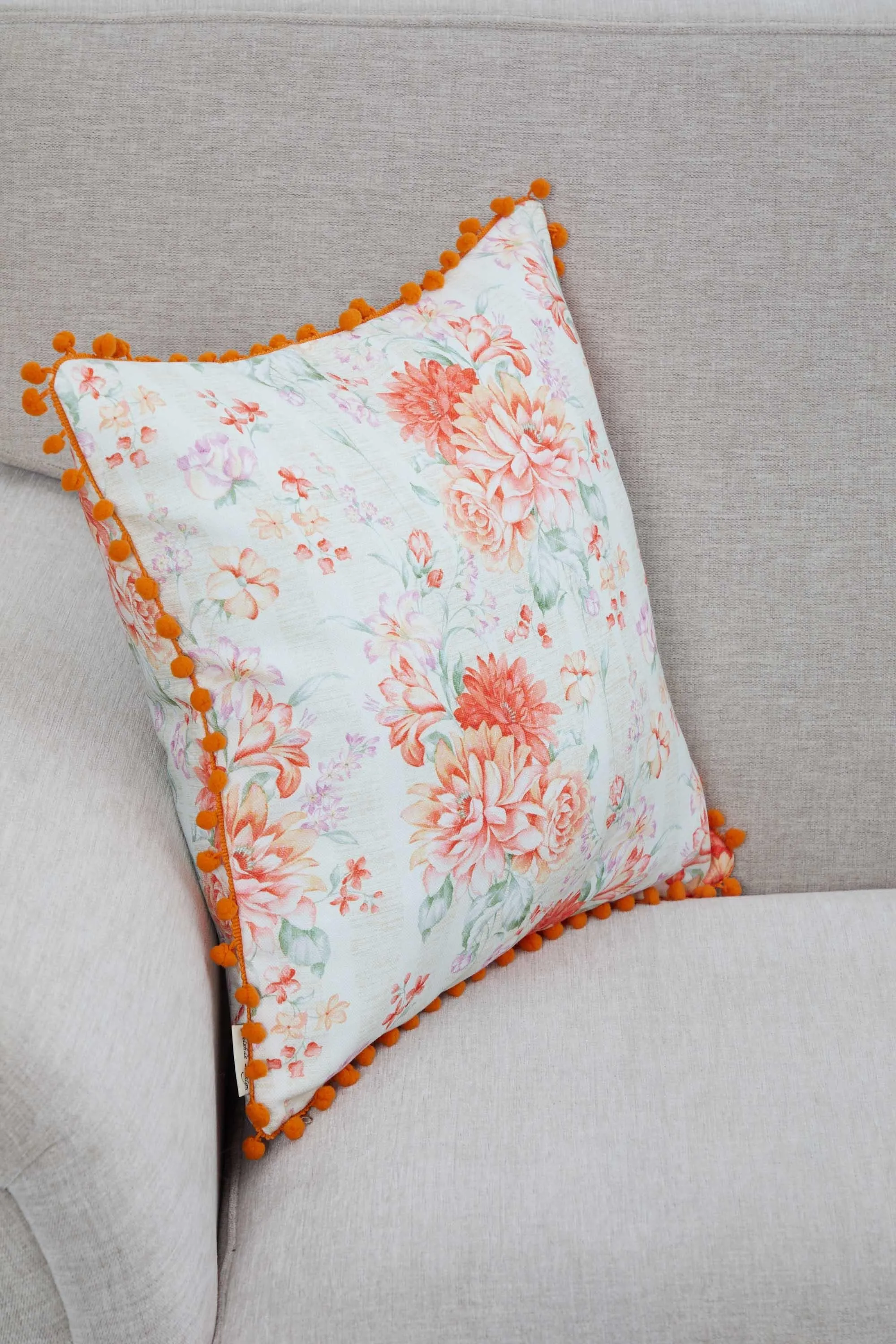 Boho Printed Pillow Cover with Pom-poms and Classy Pattern Options, 18x18 Inches Cushion Covers for Sofa and Couch,K-298