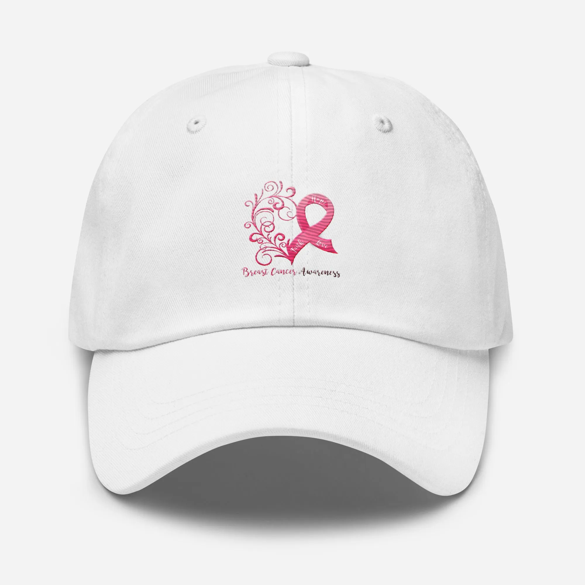 Breast Cancer Awareness Heart Dad Hat (Embroidered Design)(Several Colors Available)