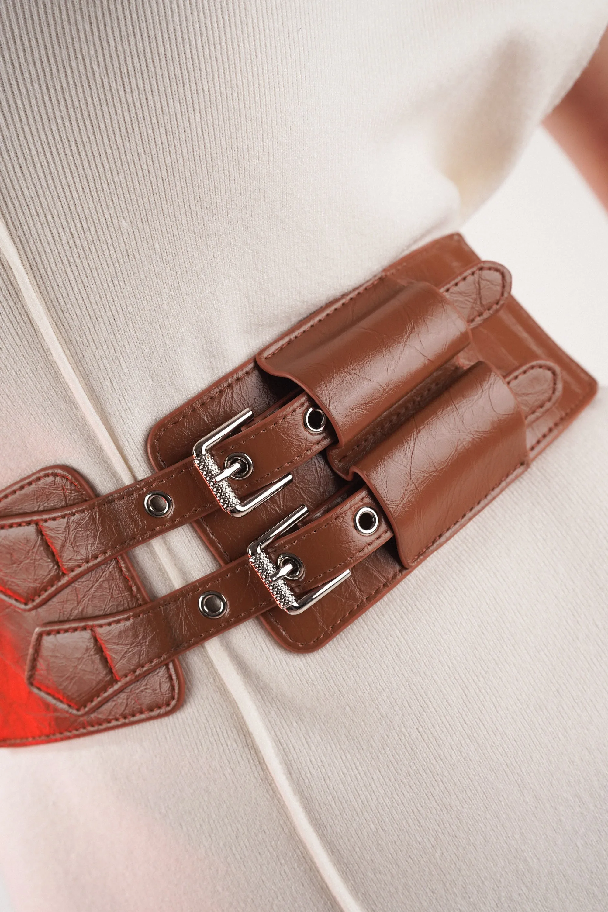 Brown Belt With Silver Double Buckle