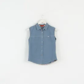 Burberry London Womens 44 S Shirt Sleeveless Blue Cotton Top Vest