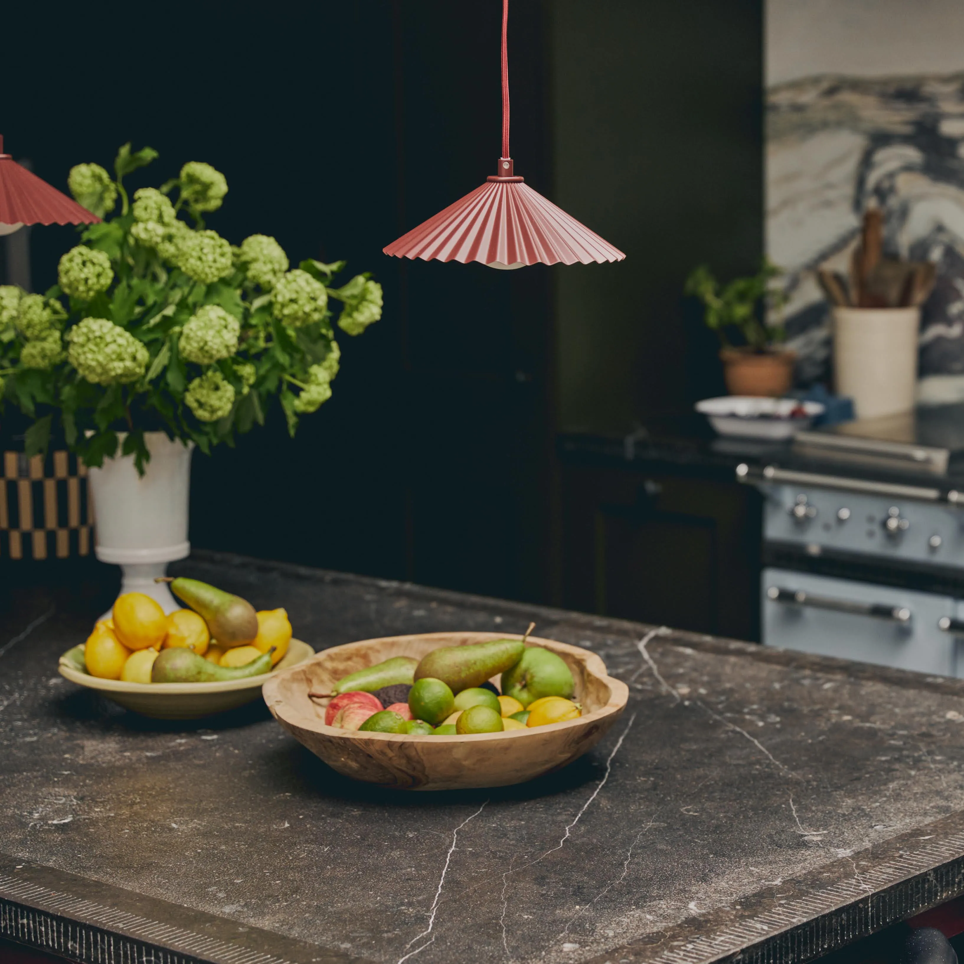 Burgundy small pleat ceiling pendant