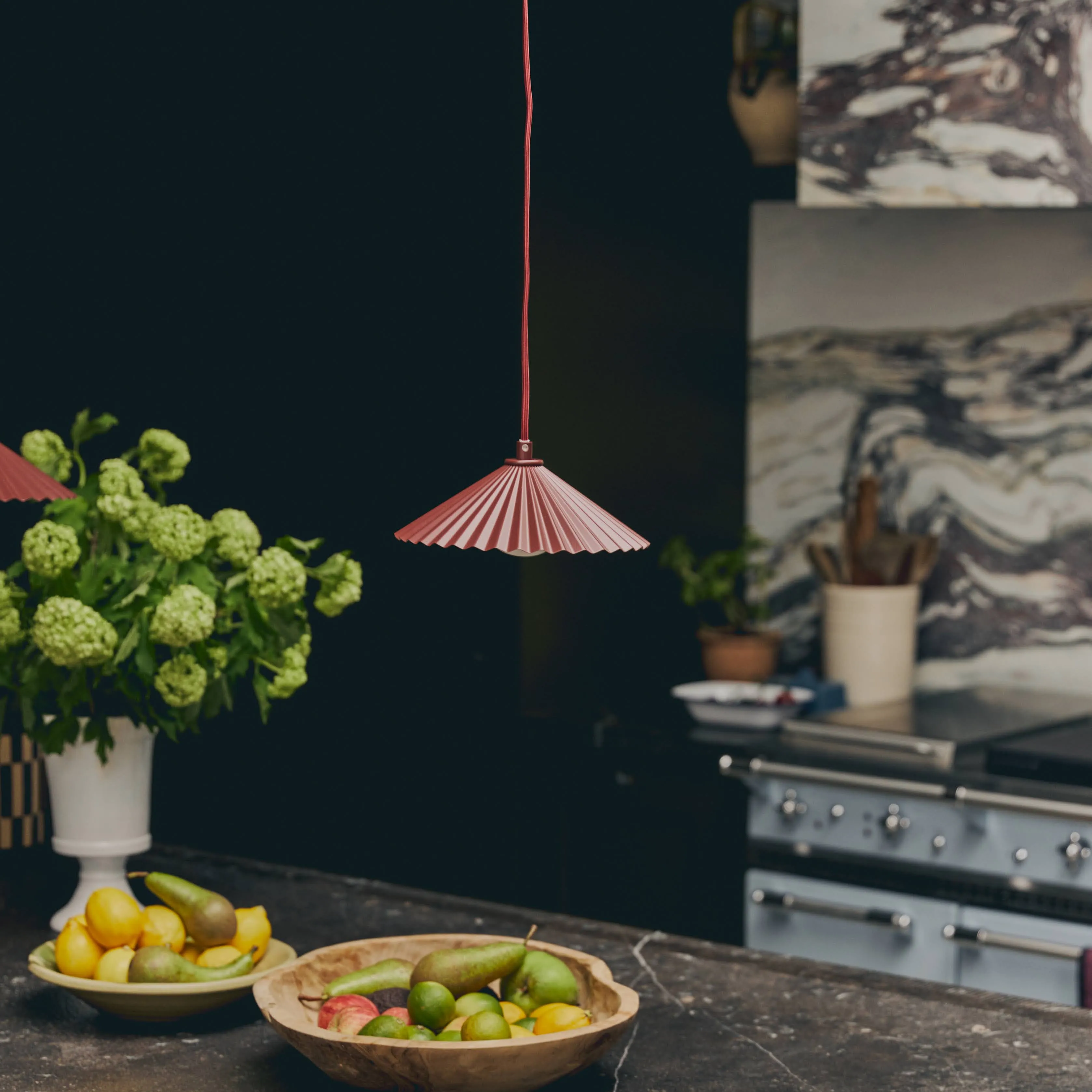 Burgundy small pleat ceiling pendant