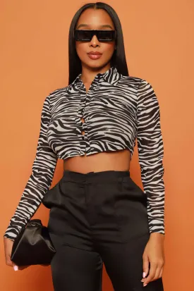 Bussin Animal Print Button Up Blouse - Black/White Zebra