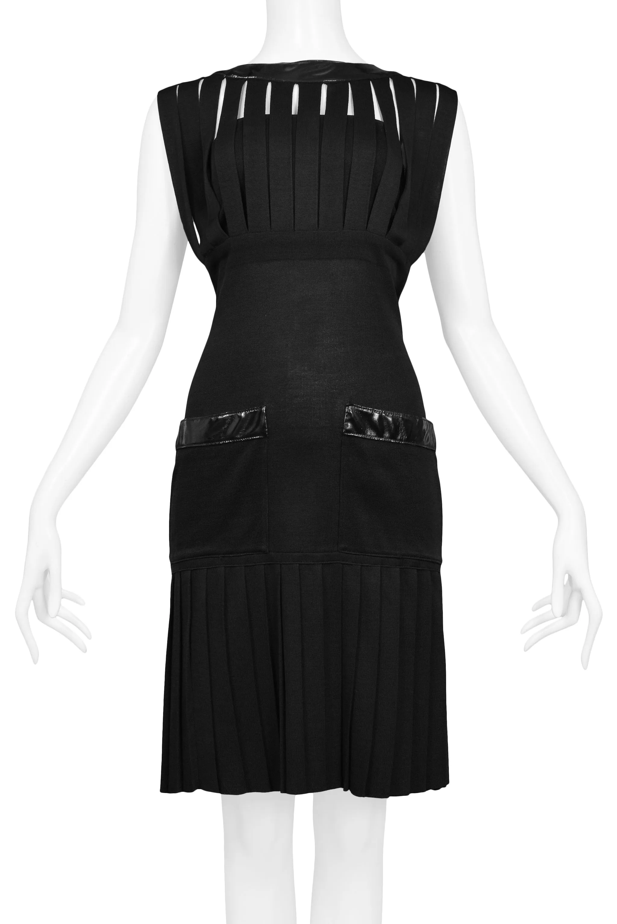 CHANEL BLACK KNIT & WET LOOK CAGE DRESS