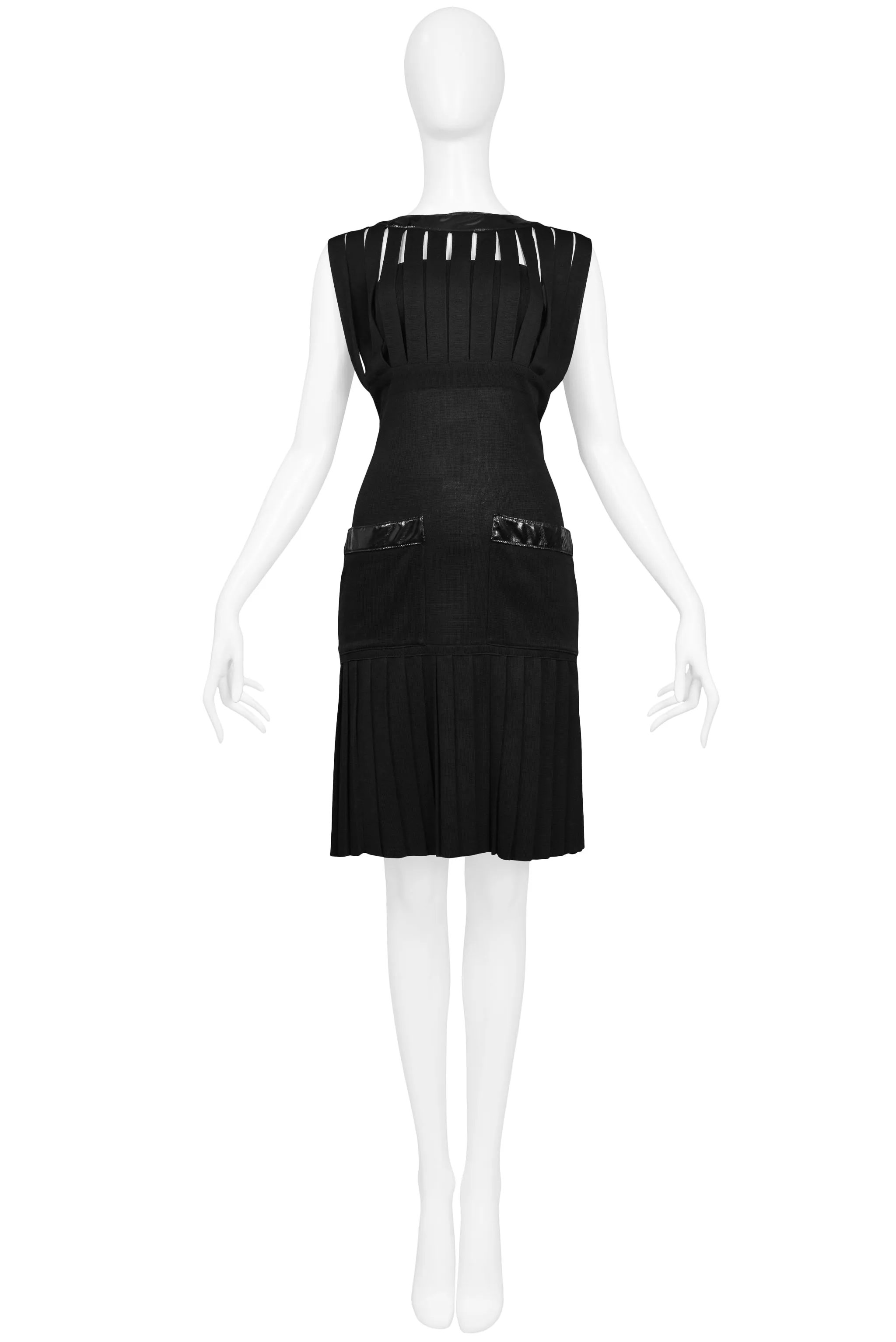 CHANEL BLACK KNIT & WET LOOK CAGE DRESS