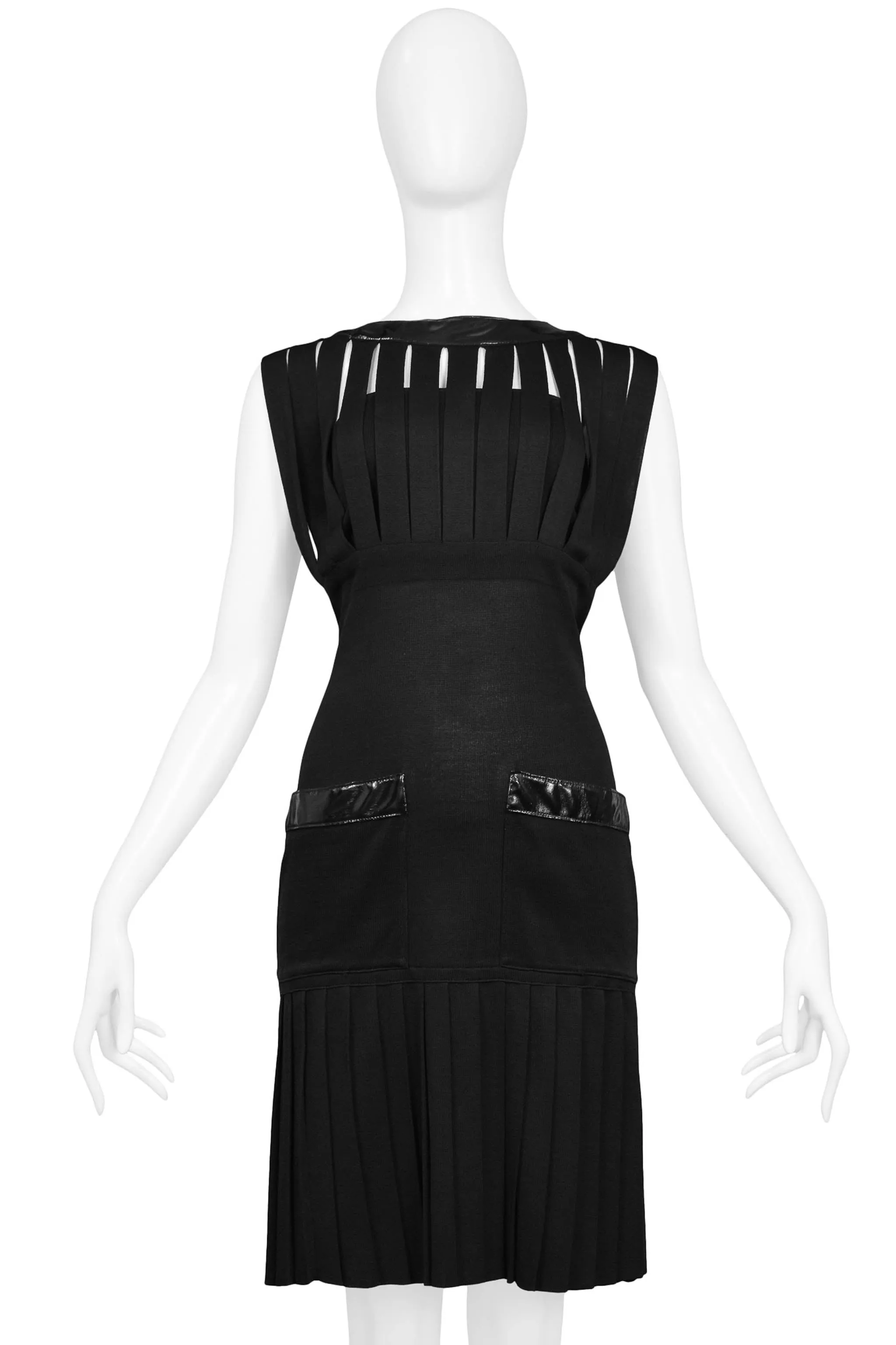 CHANEL BLACK KNIT & WET LOOK CAGE DRESS