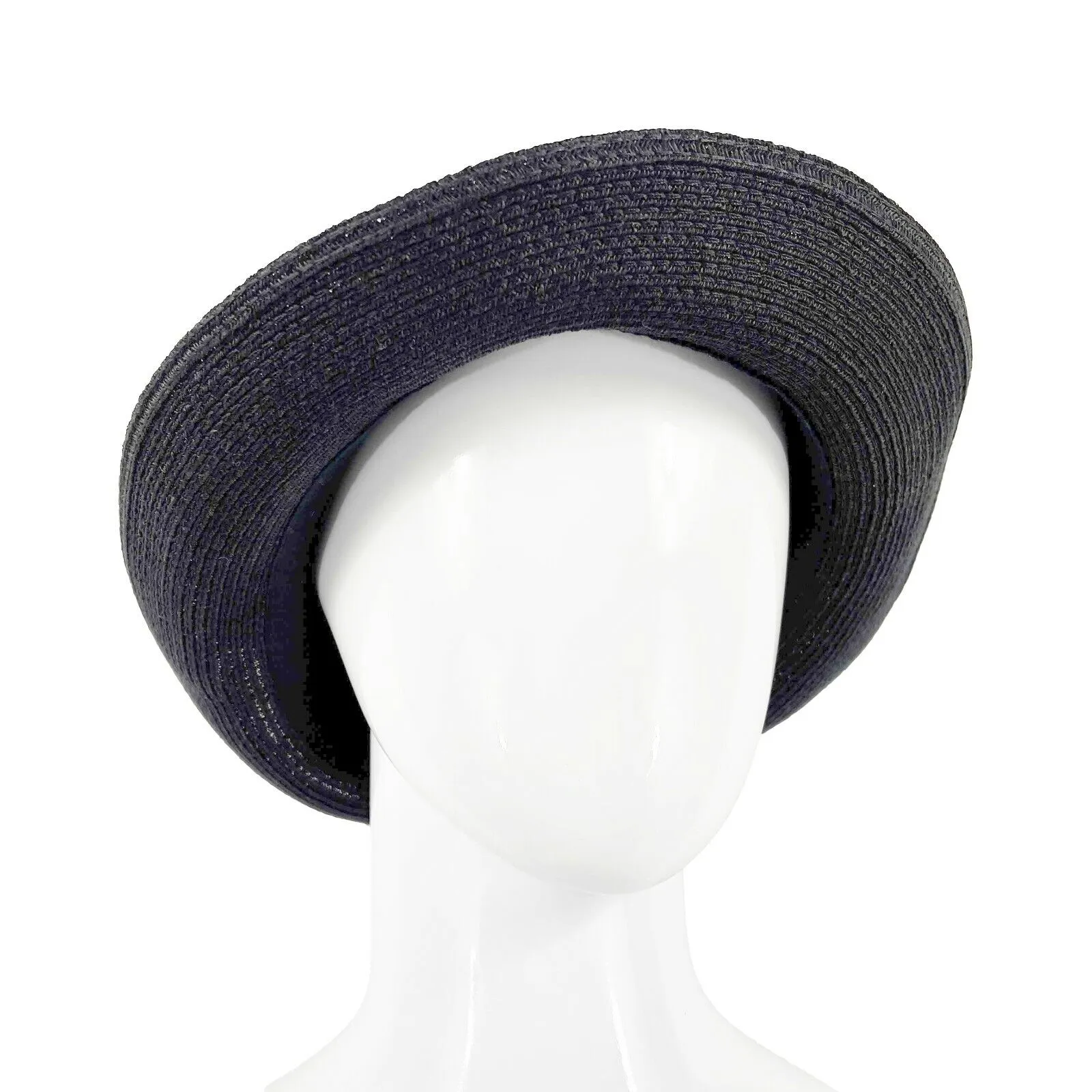 CHANEL - Straw Woven Panama Fedora - Black Hat - Grosgrain Ribbon - Size L