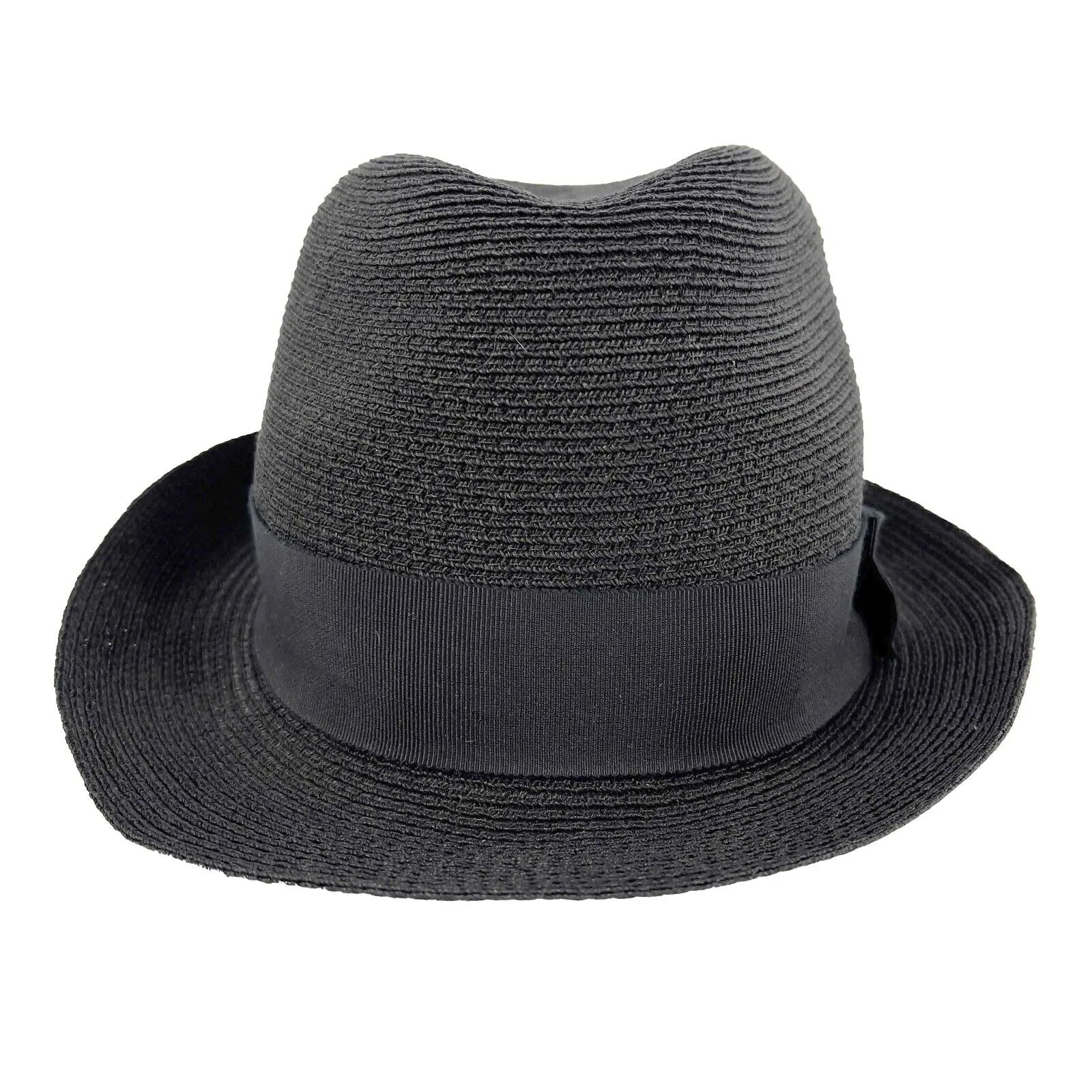 CHANEL - Straw Woven Panama Fedora - Black Hat - Grosgrain Ribbon - Size L