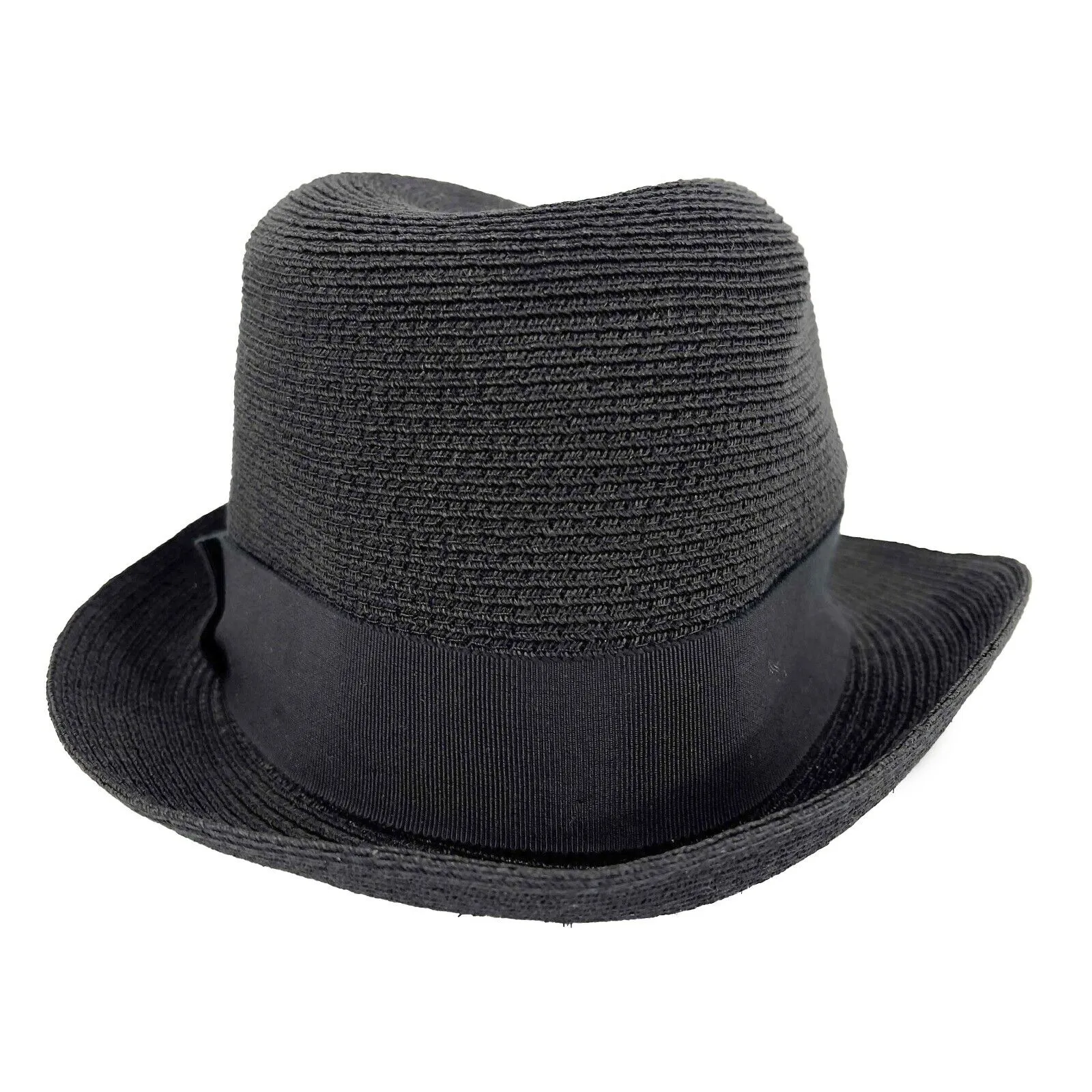 CHANEL - Straw Woven Panama Fedora - Black Hat - Grosgrain Ribbon - Size L